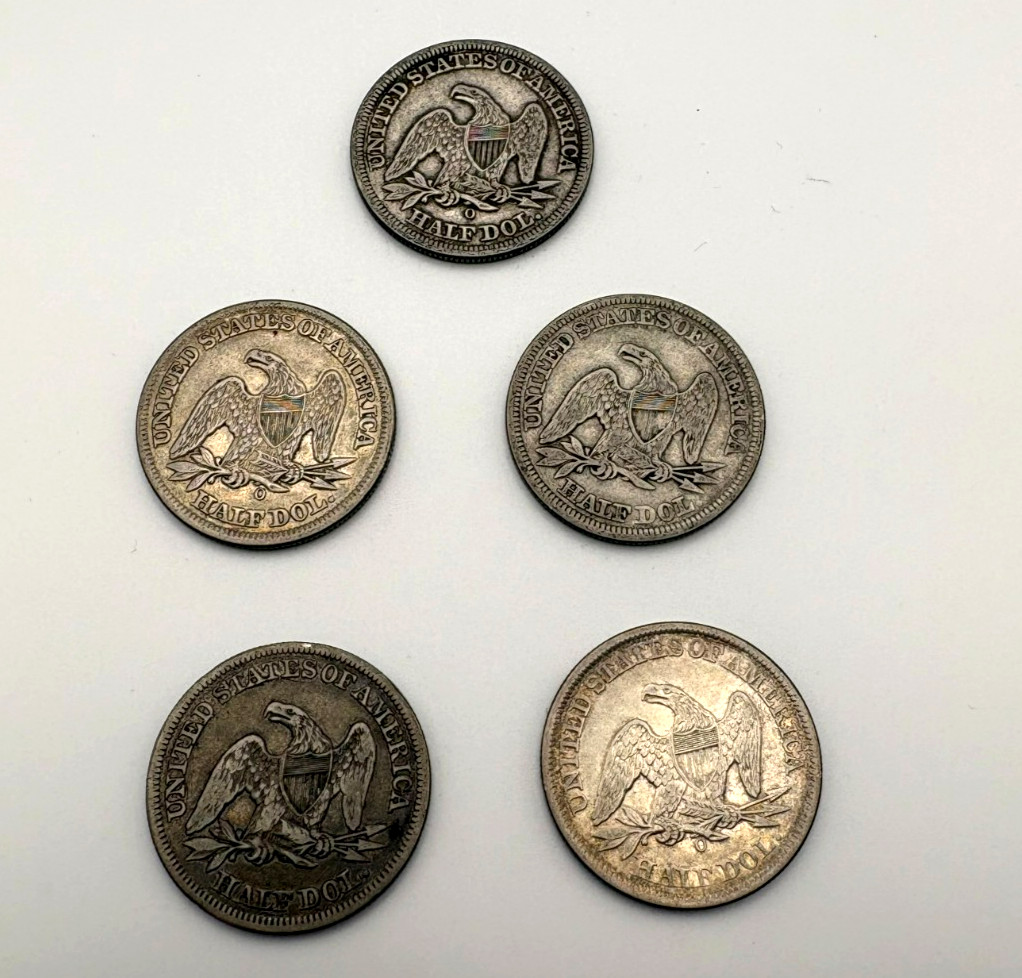 Lot of 5 Seated Liberty Half DoIlars 1854-1859 United States