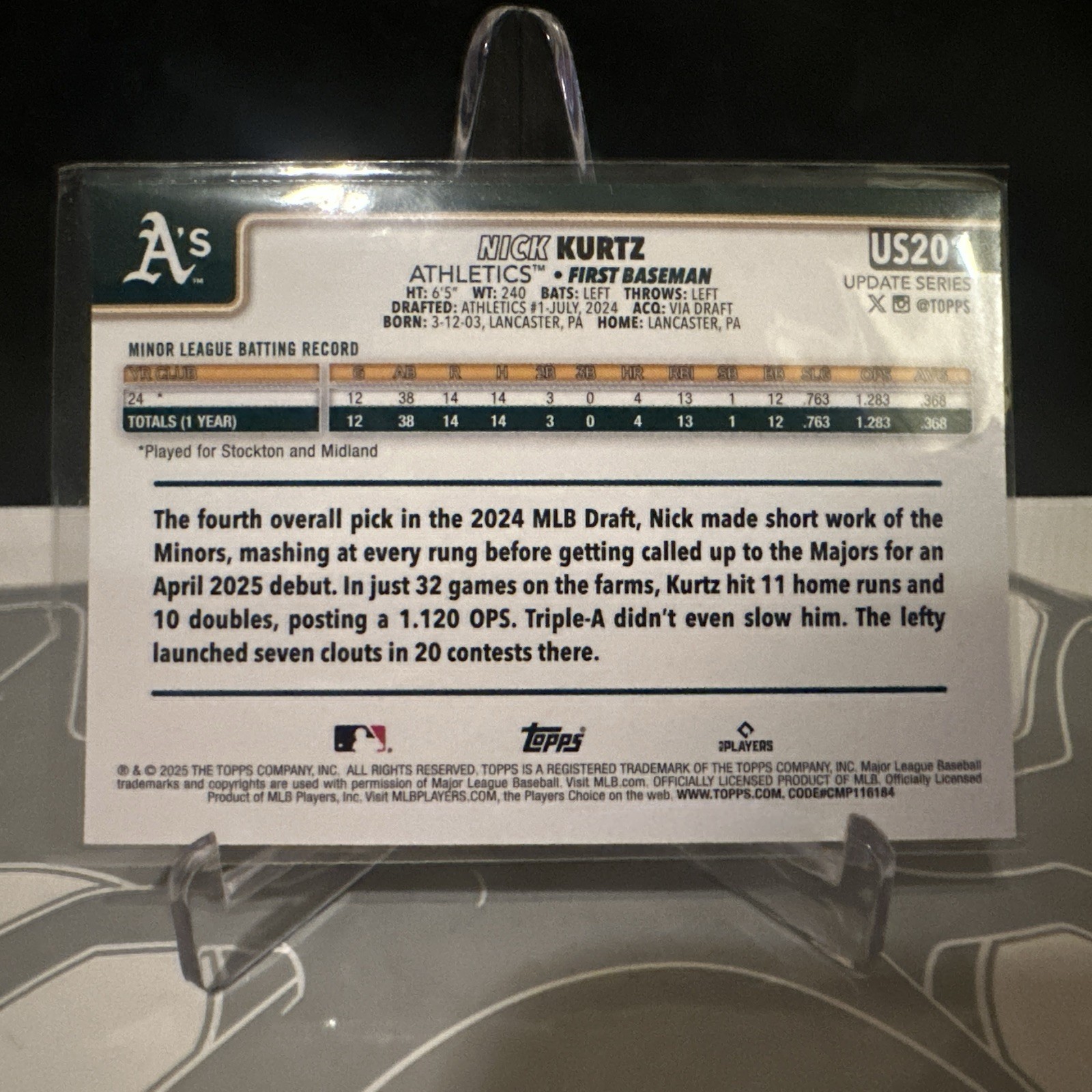 2025 Topps Update Series – Nick Kurtz #US201 Diamante Foil (RC)