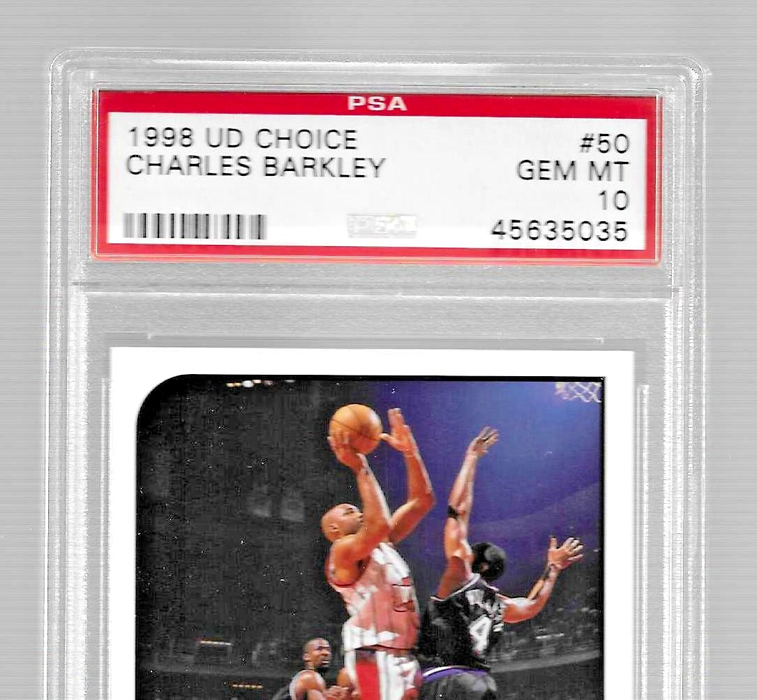 1998 UD CHOICE BASKETBALL CARD #50 HOF CHARLES BARKLEY PSA 10 POP 7 ROCKETS