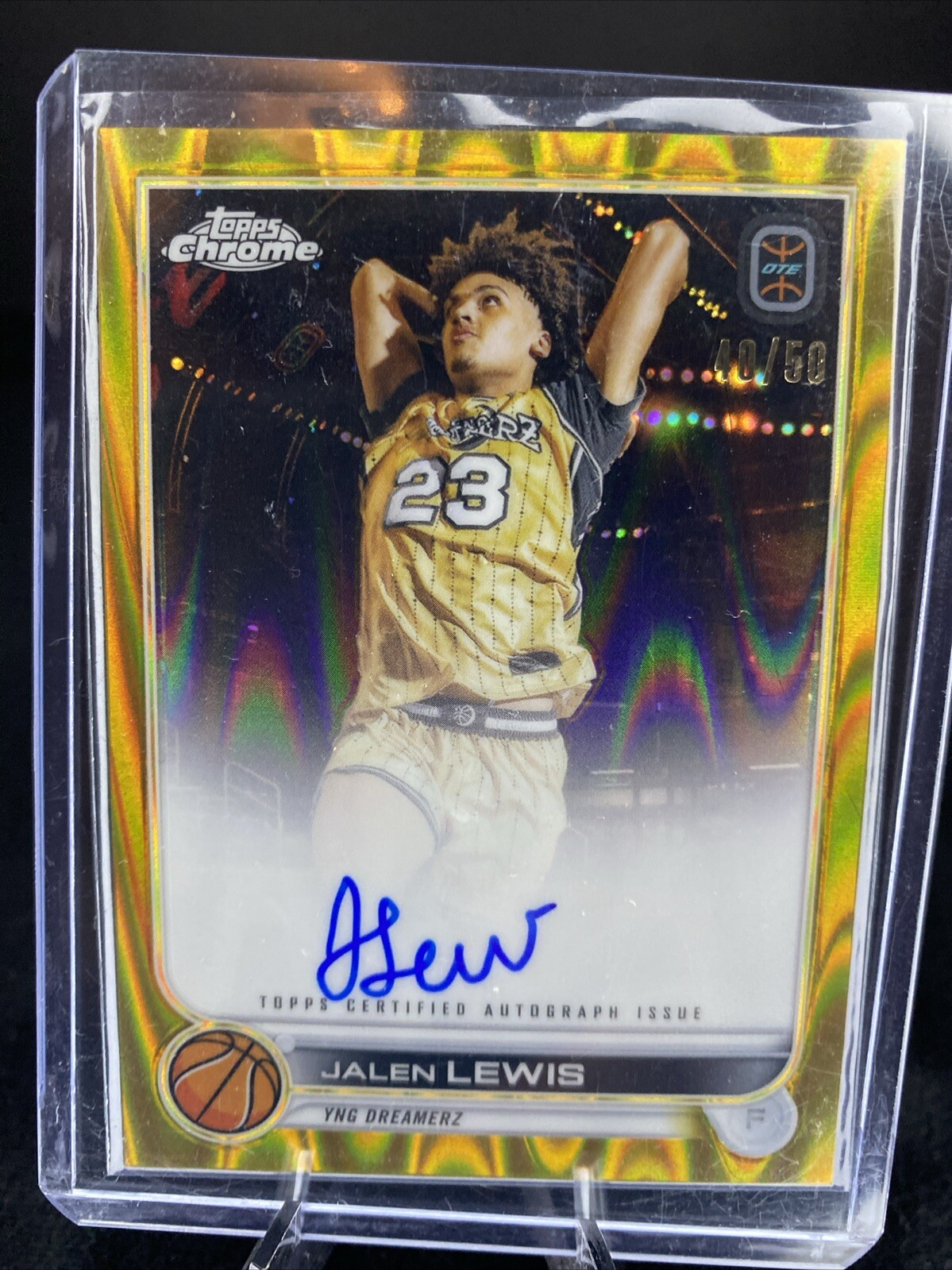 2022-23 Topps Chrome Overtime Elite OTE Jalen Lewis Gold Wave Auto /50 #CAJL1