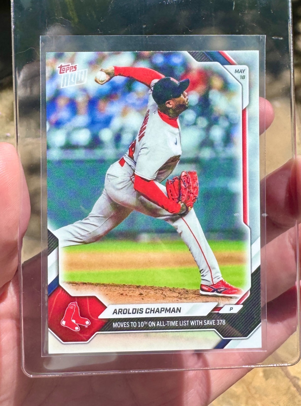 AROLDIS CHAPMAN 2026 topps now CARD #217 “10TH ALL TIME SAVE LIST” red soxINHAND