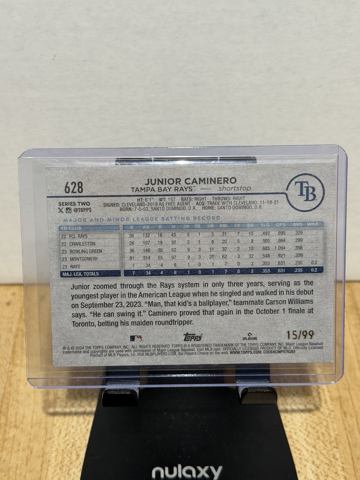 Junior Caminero 2024 Topps Series 2 #628 Vintage Stock Rookie RC #15/99