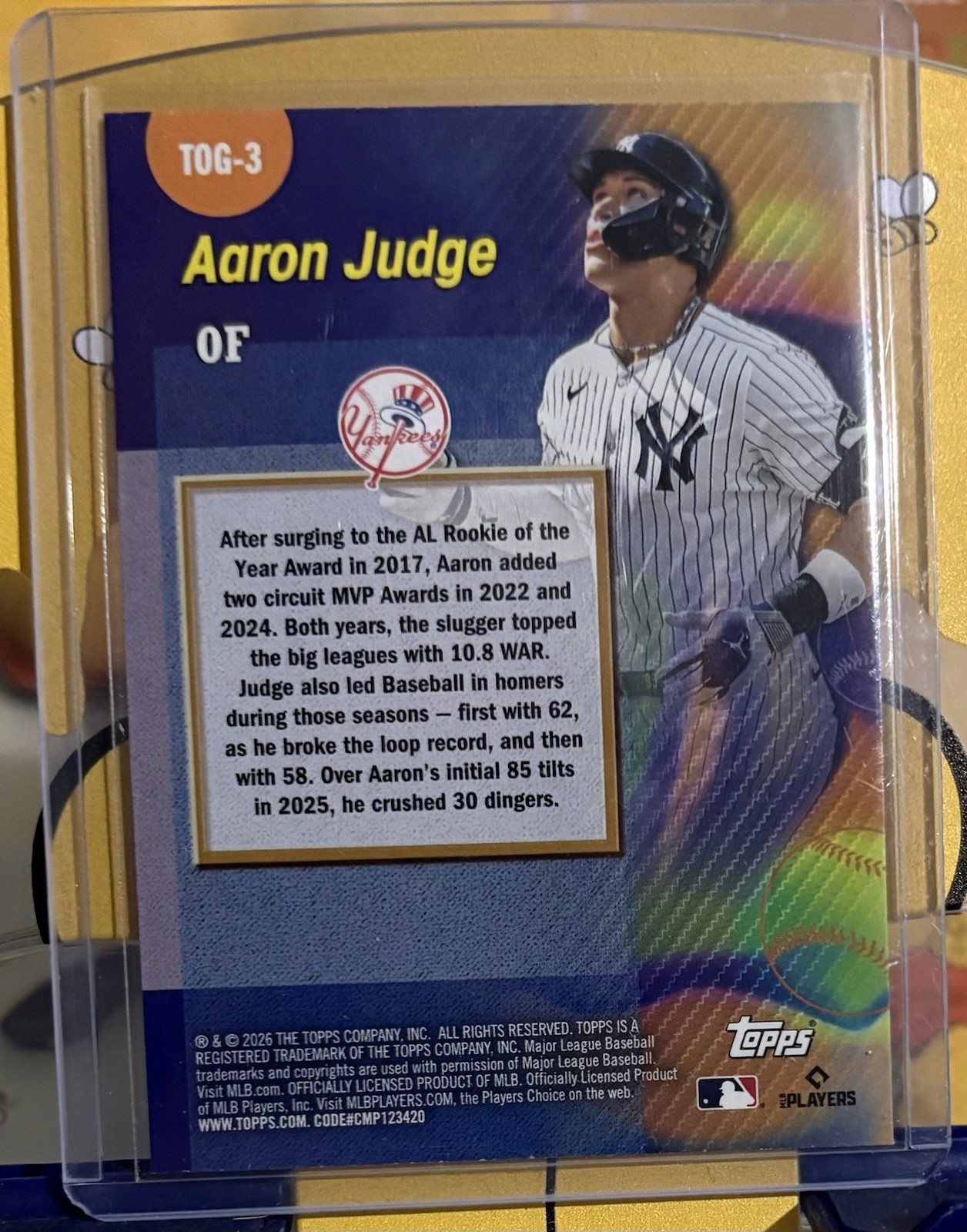 Topps 2026 Series 1 Aaron Judge Yankees Titans of the Game TOG-3 Insert