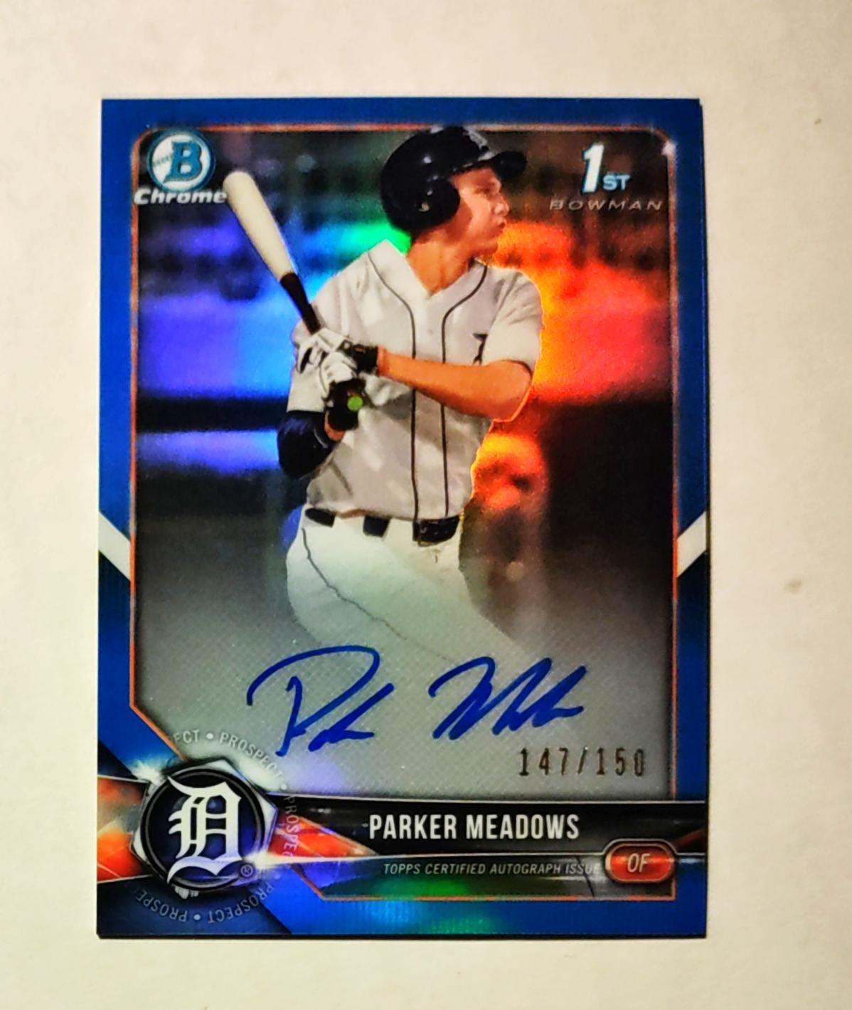 Parker Meadows 2018 1st Bowman Chrome AUTO BLUE REFRACTOR 147/150 Tigers RC z2