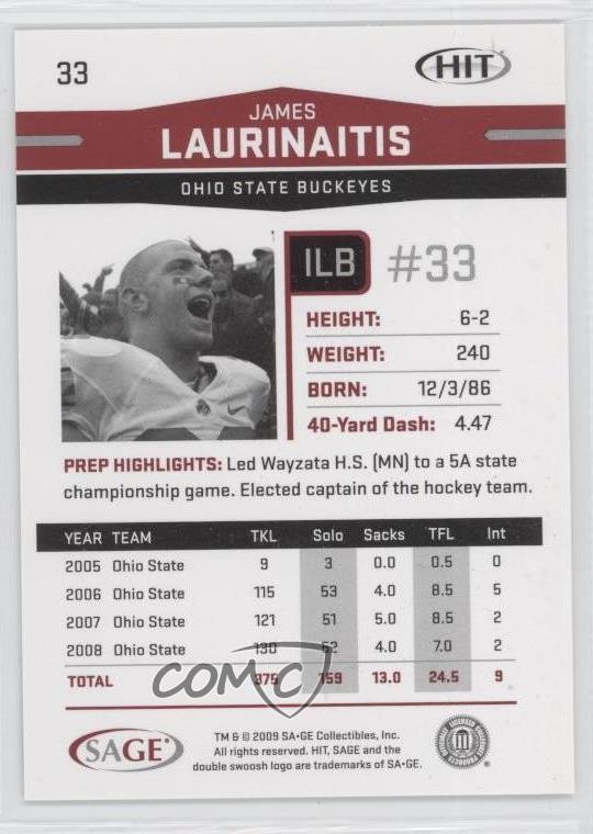 2009 SAGE Hit James Laurinaitis #33 1u7