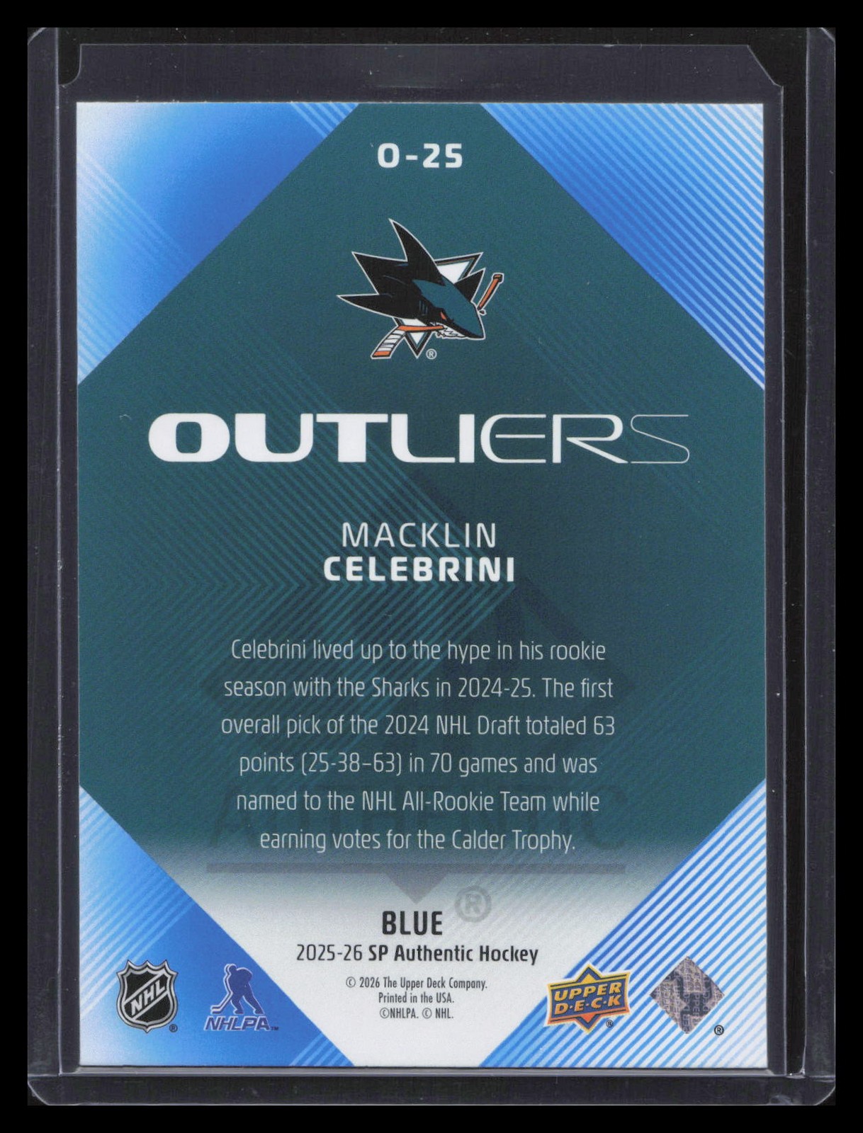 Macklin Celebrini 2025-26 SP Authentic #O-25 Outliers Blue