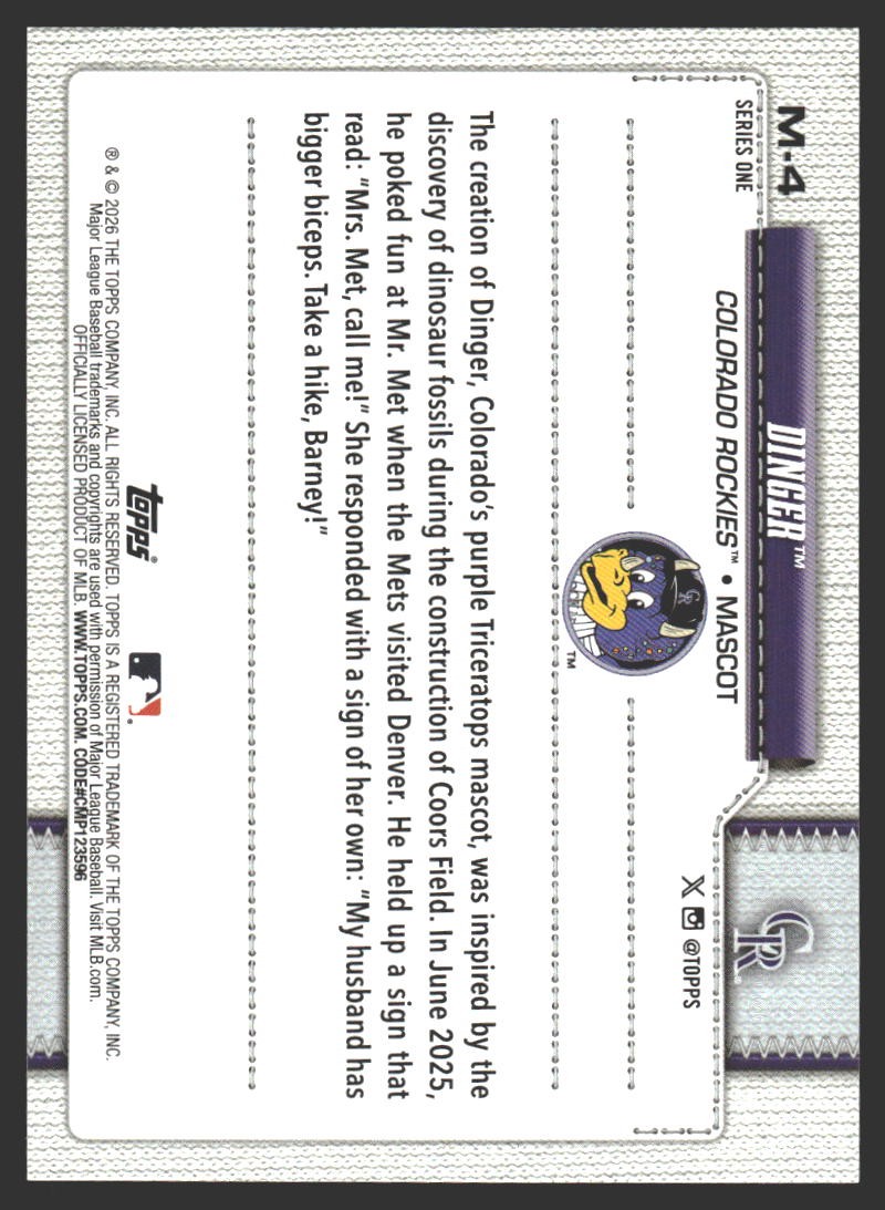 Dinger #M-4 2026 Topps Mascots Colorado Rockies
