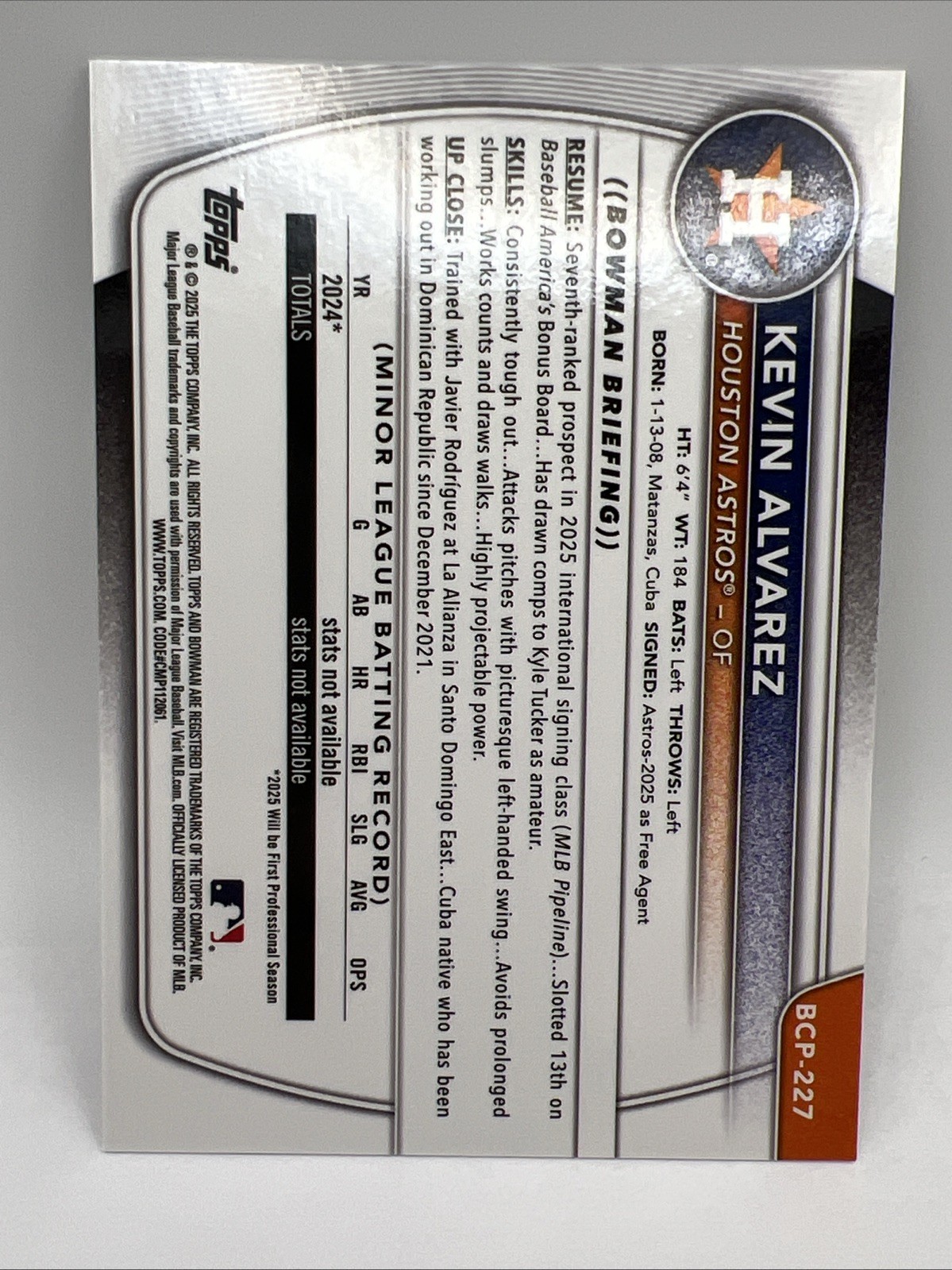 2025 Bowman Chrome 1st Kevin Alvarez #BCP-227 Pulsar Refractor /399 Astros