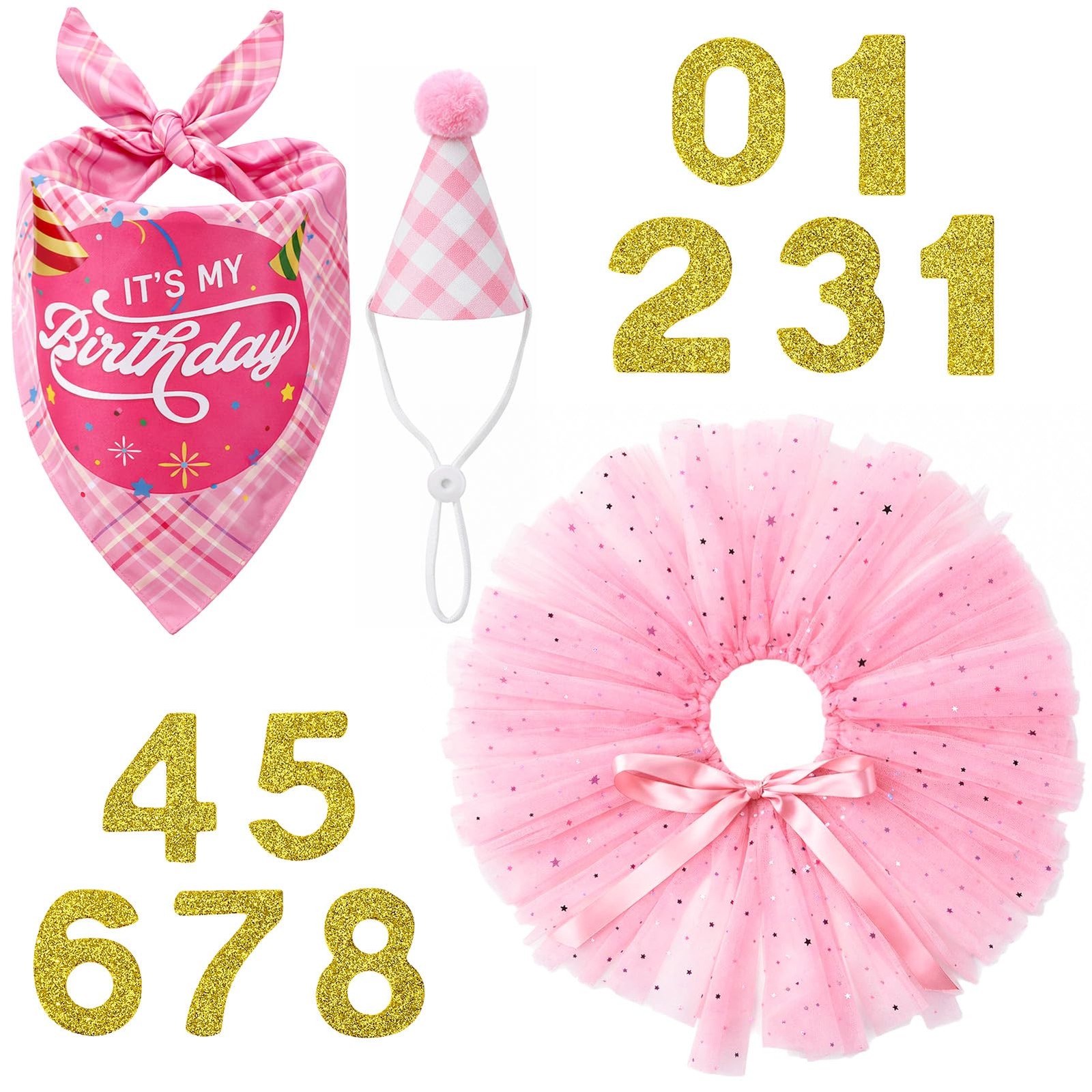 Angirlish Dog Birthday Party Outfit Set Pink Tutu Dress 8″-37″ waist, pink