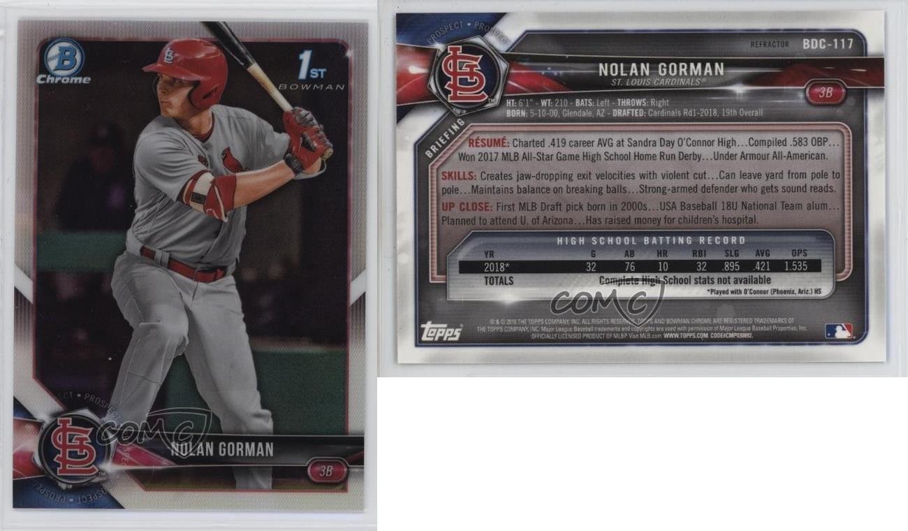 2018 Bowman Draft Chrome Refractor Nolan Gorman #BDC-117 1sr5