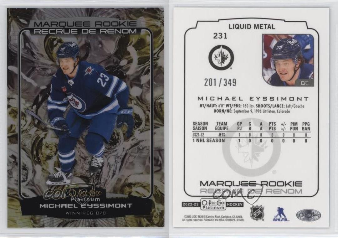 2022-23 O-Pee-Chee Platinum Marquee Rookies Liquid Metal Michael Eyssimont 14sr