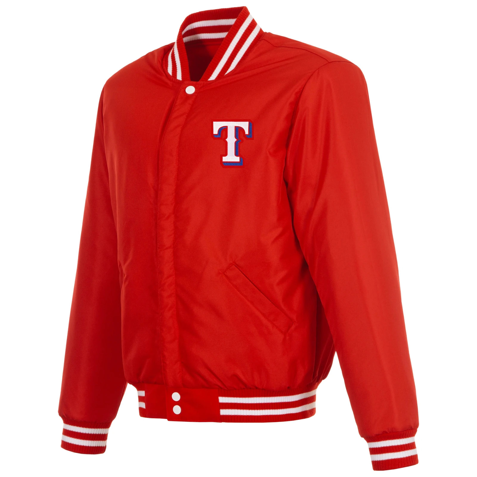 JH Design Texas Rangers Reversible Fleece Knit Collar Full Snap Coat