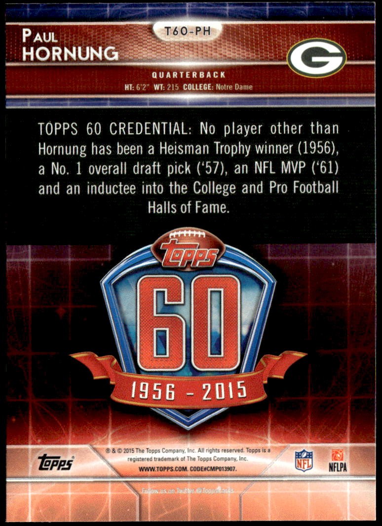 2015 Topps #T60-PH Paul Hornung 60th Anniversary E1
