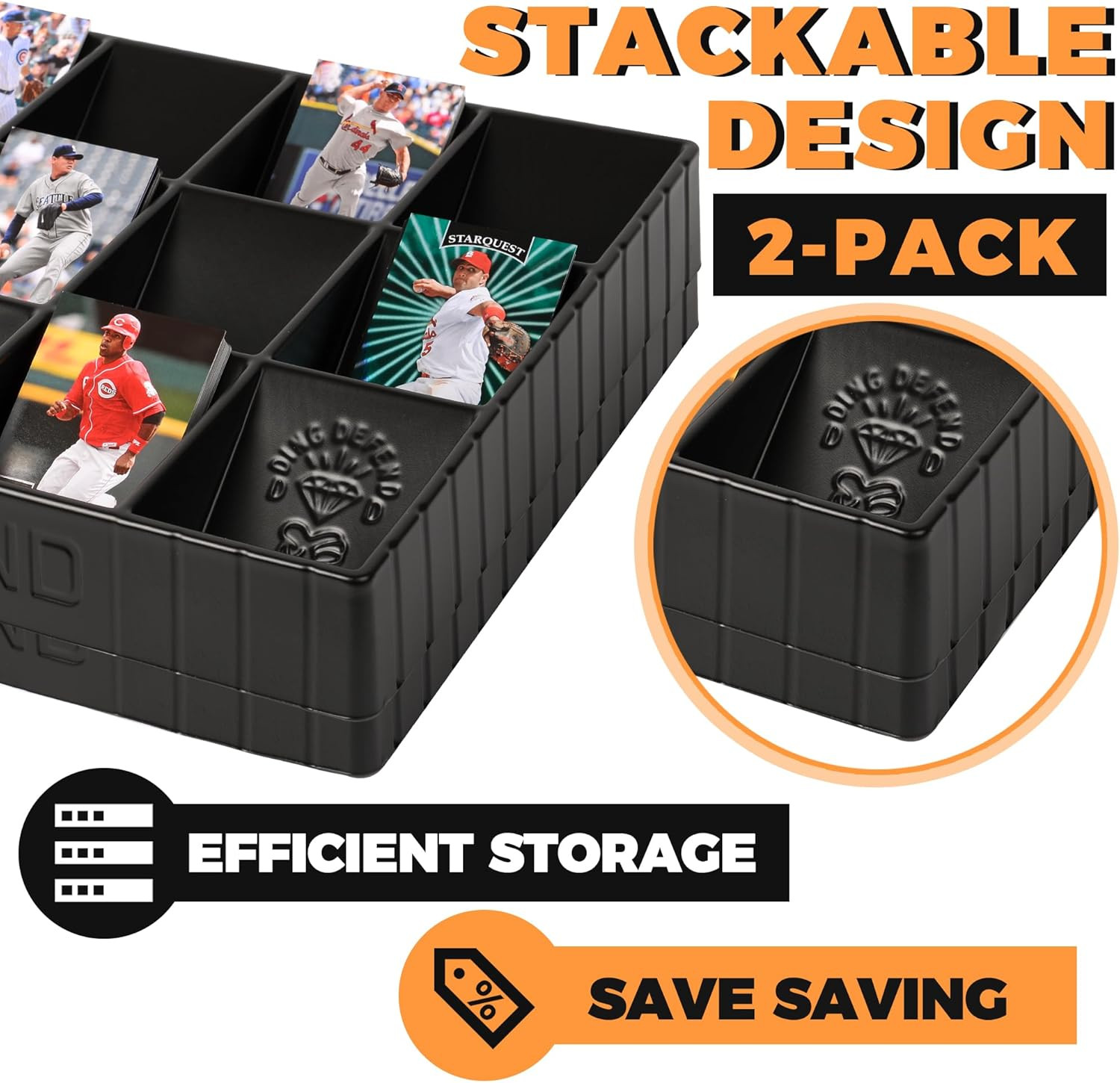 2 Pack Card Sorting Tray – Stackable Trading Cards Organizer, 15-Compartment Pla