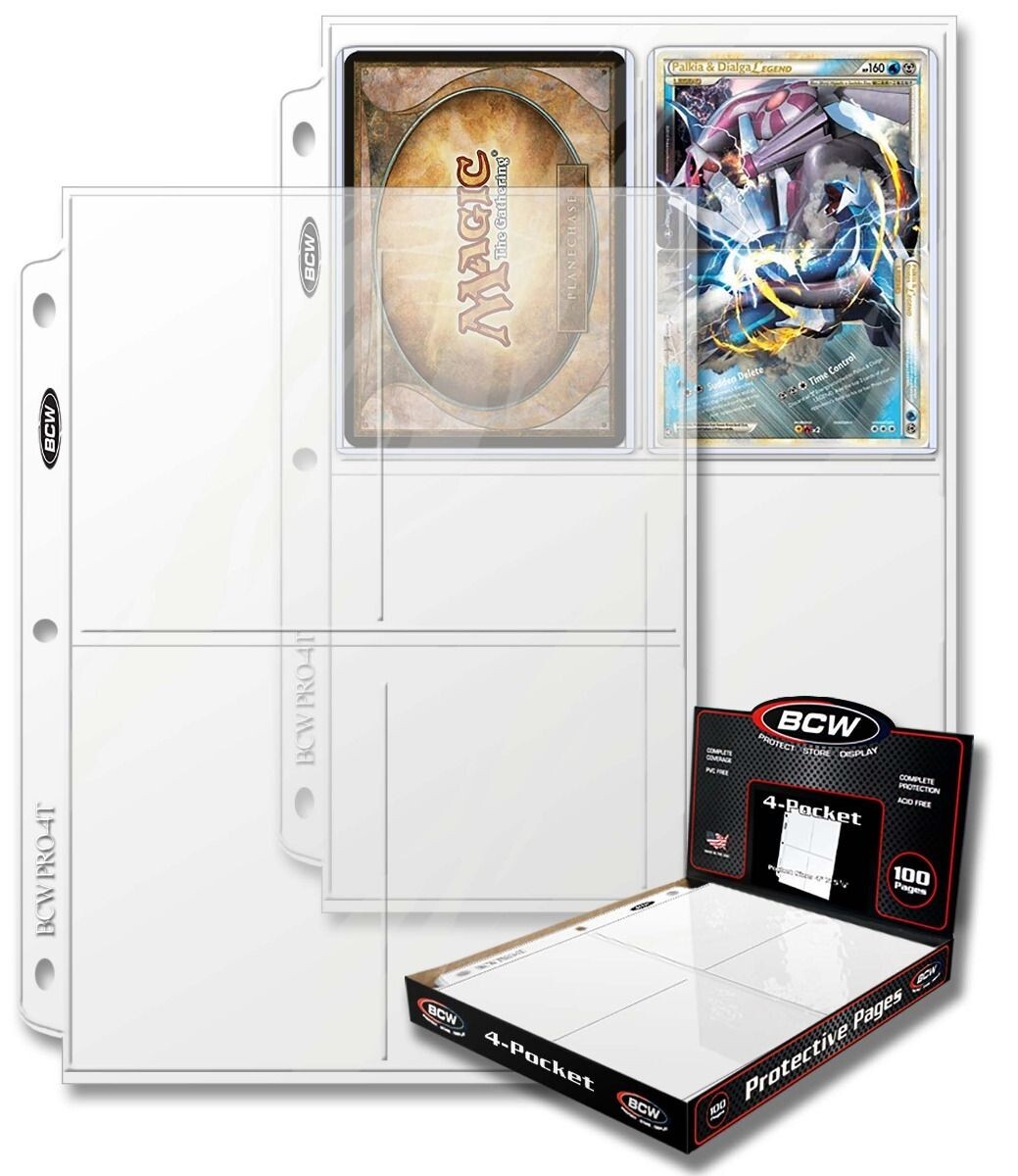 50 BCW Pro 4-Pocket Card Pages Toploader Sheet Protector Ultra Clear Sports CCG