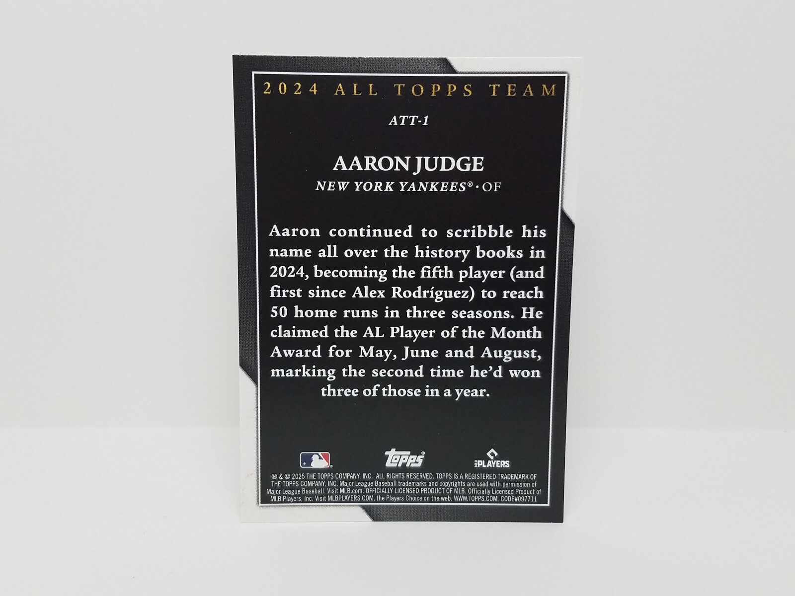 2025 Topps #ATT-1 Aaron Judge, New York Yankees – 2024 All Topps Team Insert
