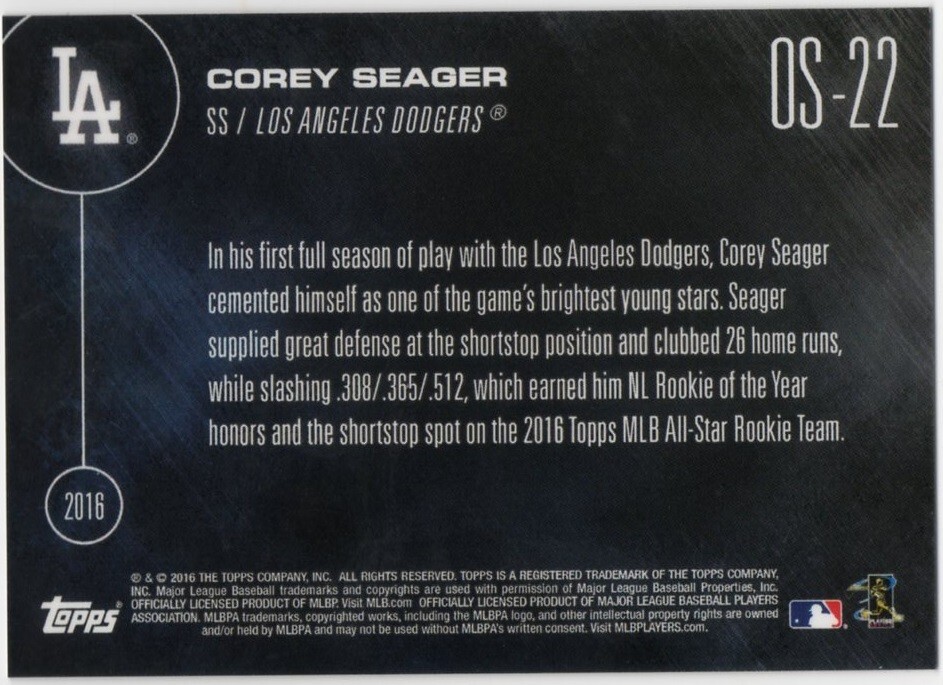 2016 Topps Now Off Season #OS-22 Corey Seager RC Dodgers All Rookie Team