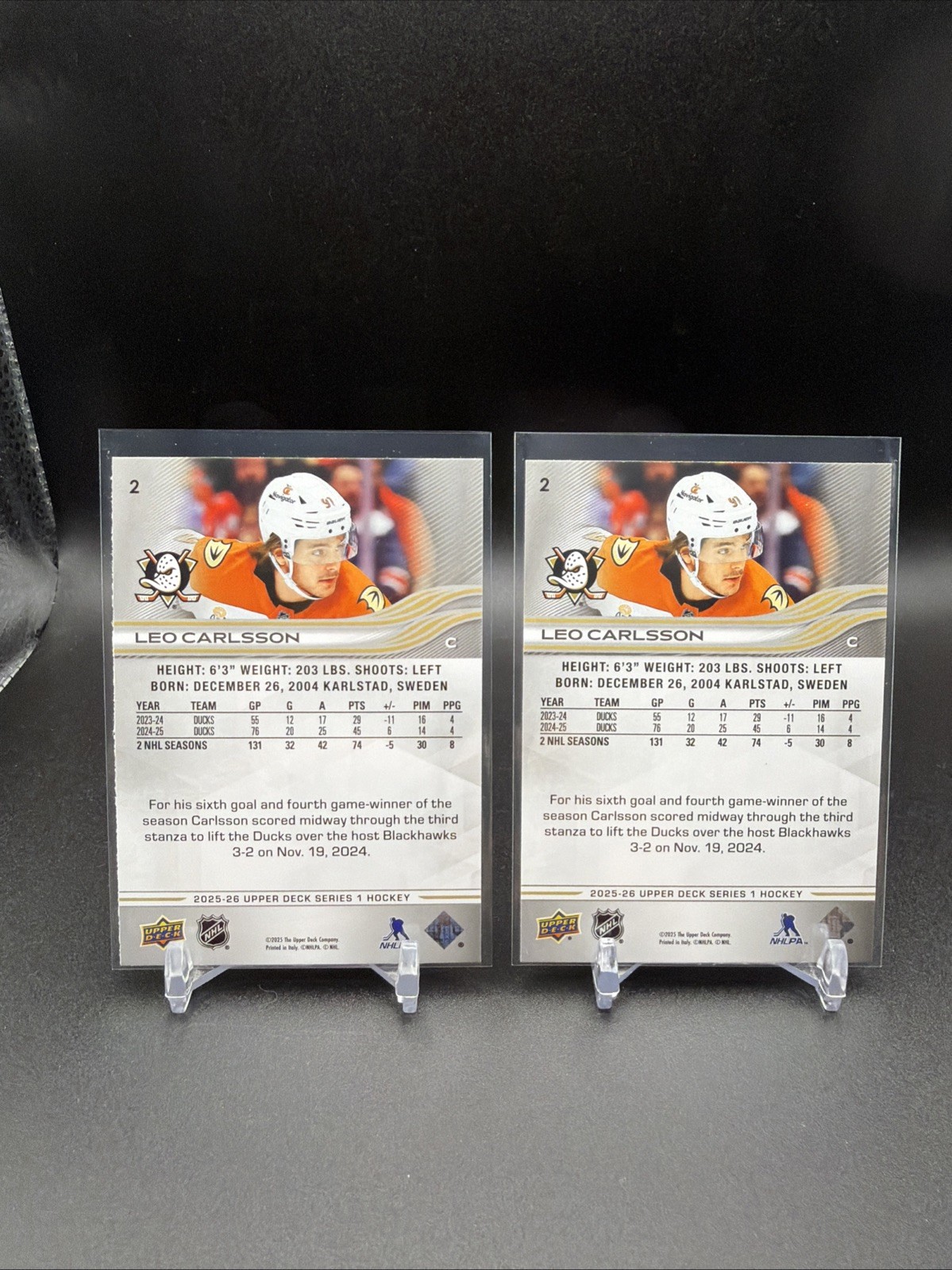 2025-26 Upper Deck Series 1 Leo Carlsson Anaheim Ducks #2 Hockey (2) Cards