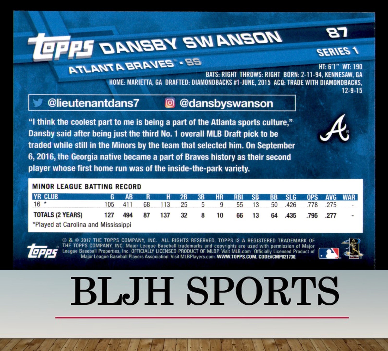 2017 Topps #87 Dansby Swanson Atlanta Braves RC (2C8)