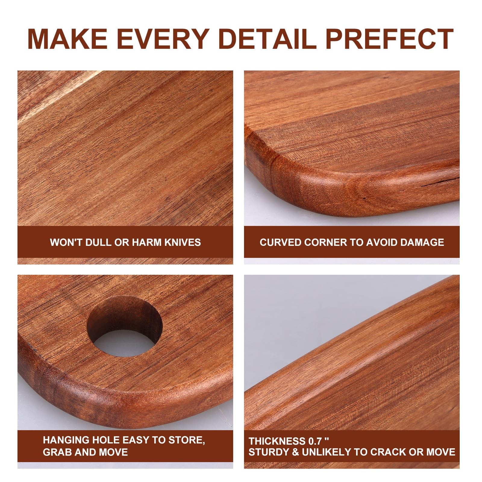 Gtencemen Small Acacia Wood Cutting Boards for Kitchen with 9″L x 6.5″W,