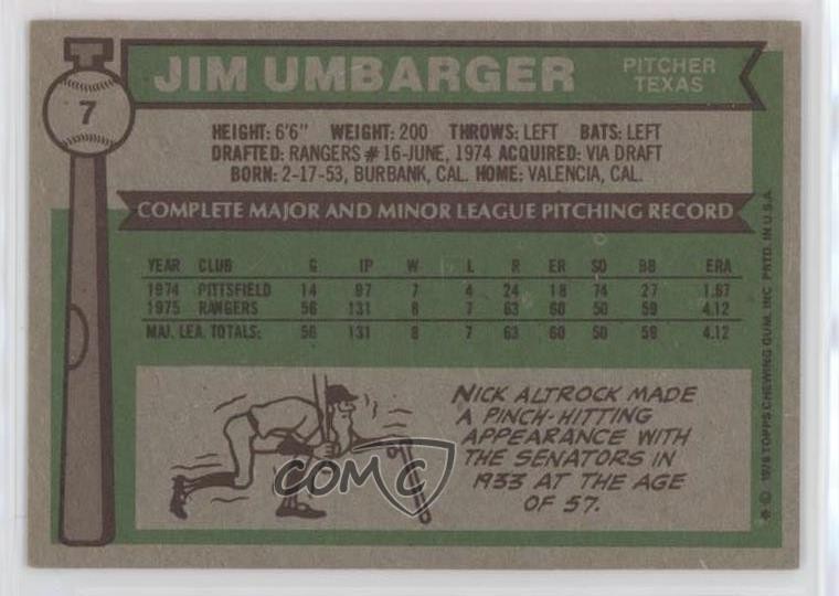 1976 Topps Jim Umbarger #7 Rookie RC 0jf2