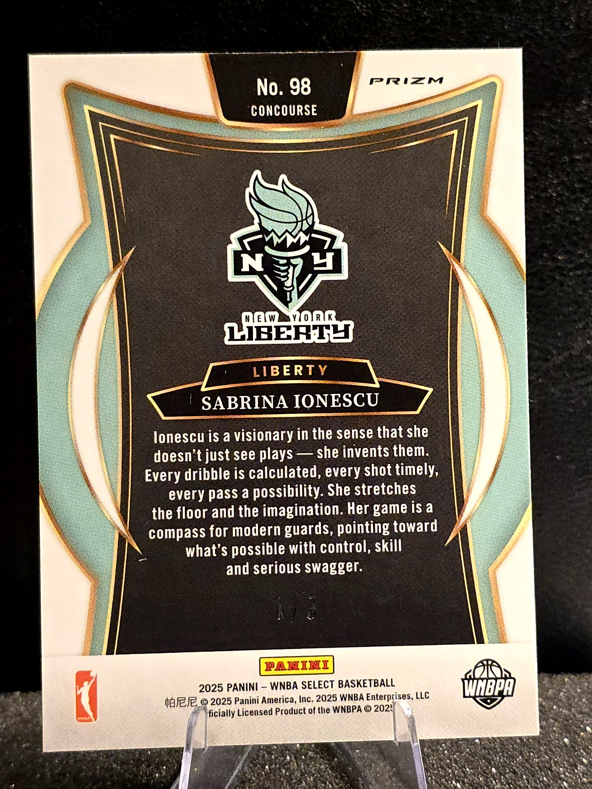 2025 Panini Select WNBA #98 Sabrina Ionescu Pink Shimmer Prizm FOTL 1/3 Liberty