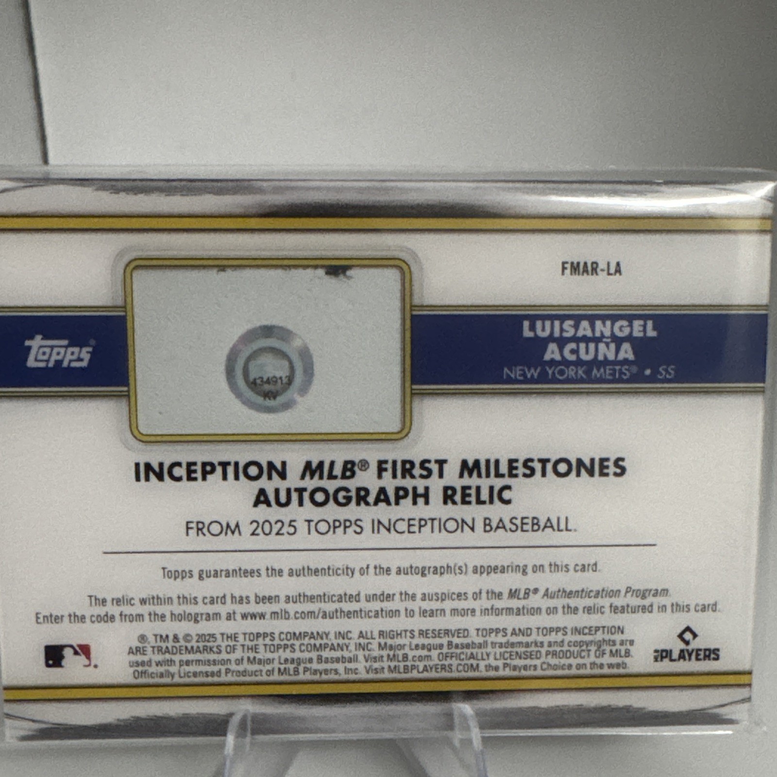 🔥UNIQUE 1/1🔥 2025 Inception Luisangel Acuna Auto Relic ROOKIE First Milestones