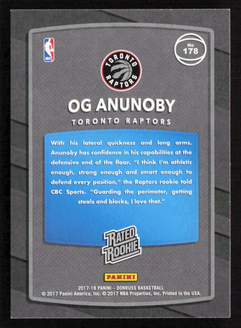 OG Anunoby 2017-18 Panini Donruss #178 Rated Rookie Toronto Raptors