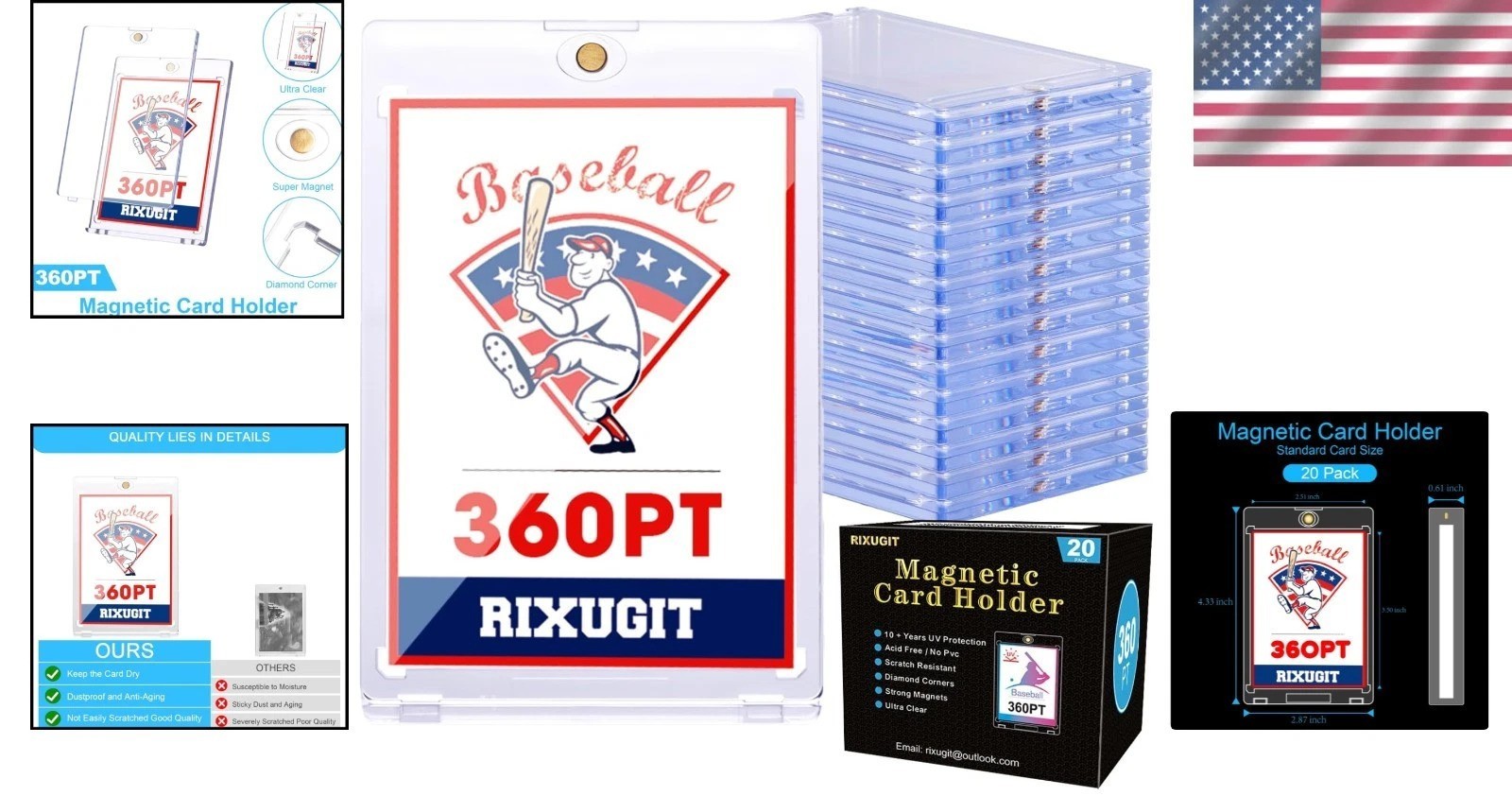 20ct Magnetic Card Holders – 360pt UV Shield, Secure One-Touch Trading Card Case