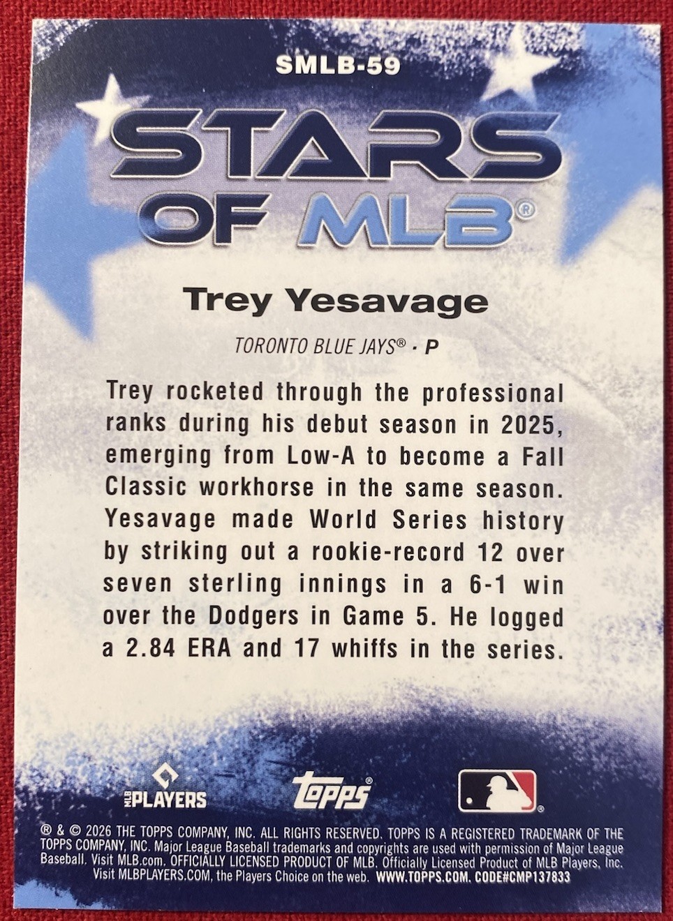 Trey Yesavage Stars Of MLB Foil (RC) 2026 Topps Series 2 #SMLB-59 JUST .99 CENTS