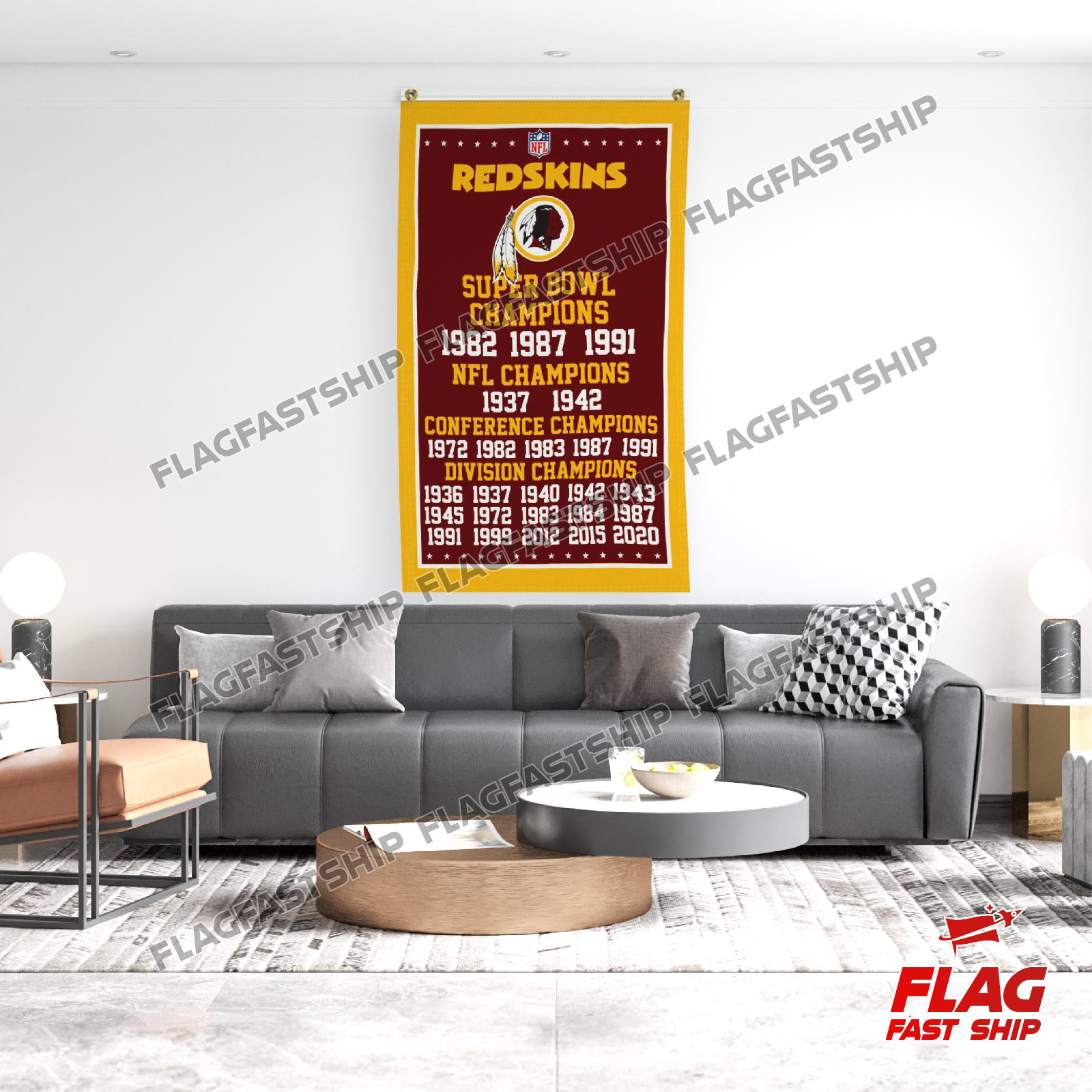 Washington Redskins 3×5 ft Banner Premium Flag Super Bowl NFL Champs Commanders