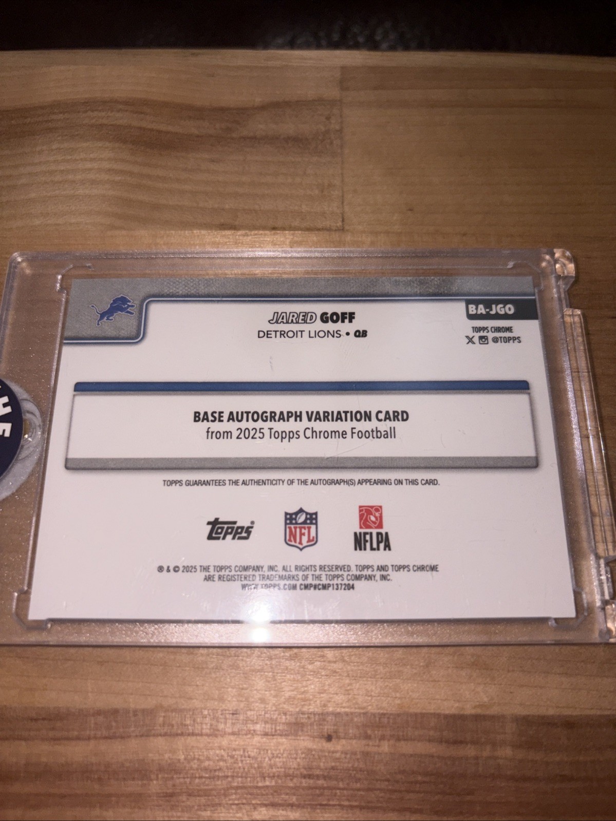 2025 Topps Chrome – Autographs Jared Goff #BA-JGO Teal Refractor 147/299 Lions