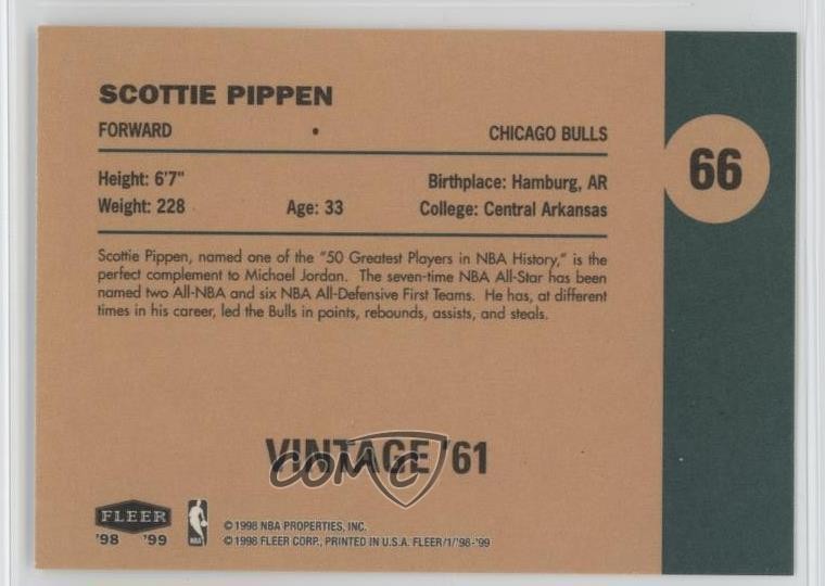 1998-99 Fleer Tradition Vintage ’61 Scottie Pippen #66 HOF 1sr5
