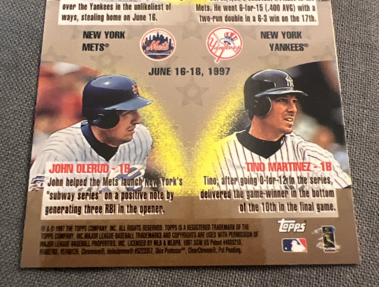 1997 Topps Mystery Finest Refractor Interleague Match-up Derek Jeter Card #ILM6