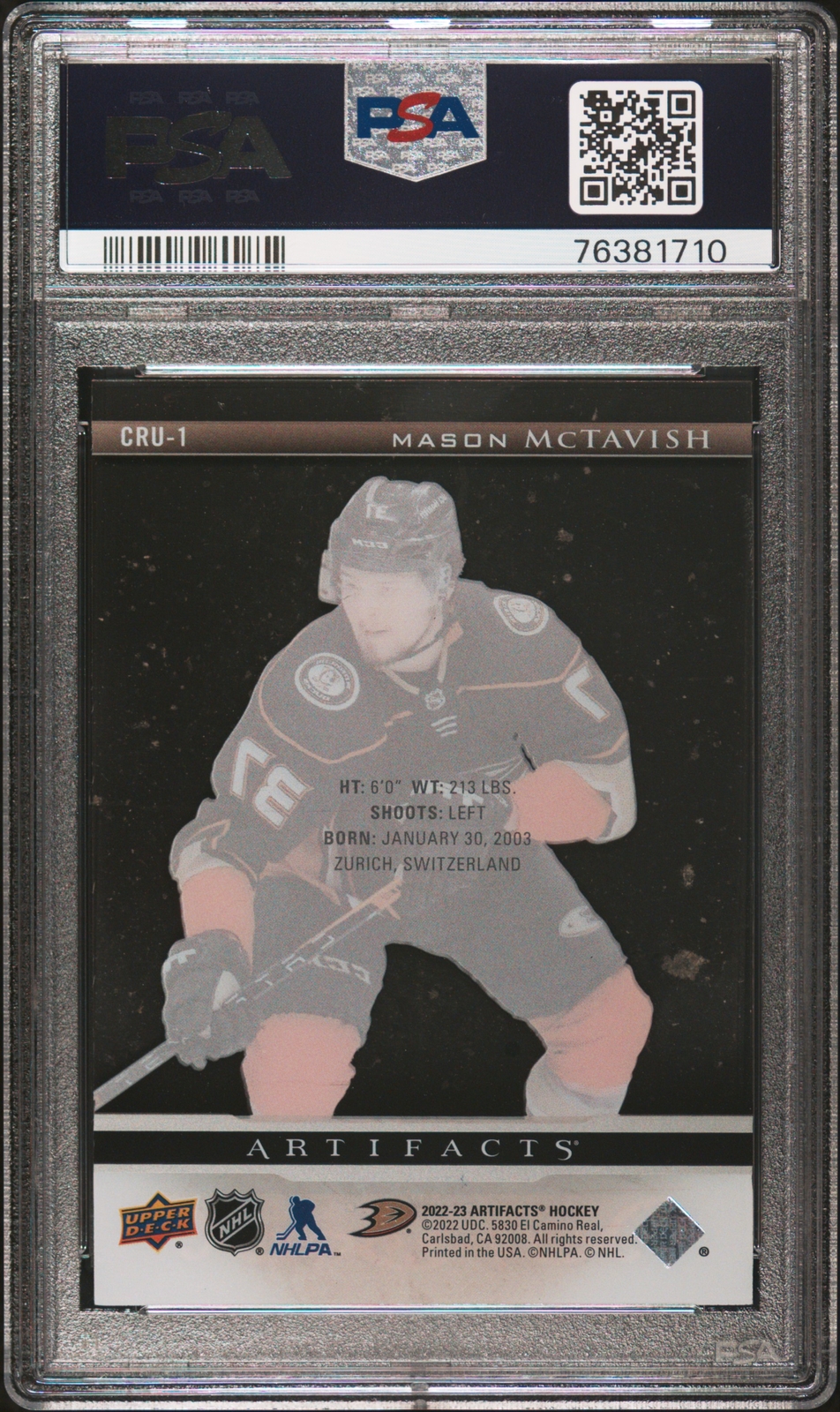 Artifacts Mason McTavish Clear Cut Rookie Update PSA 9 Ducks