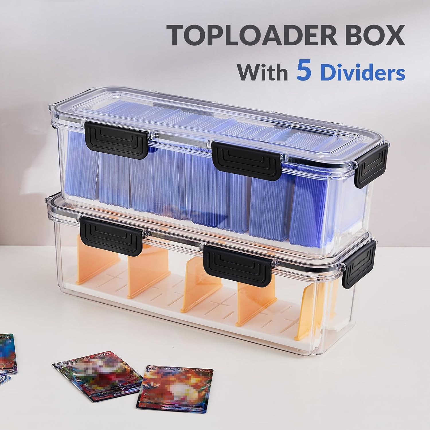 Toploader Storage Box, Trading Card Storage Box with 5 Dividers, Hard Plastic TC