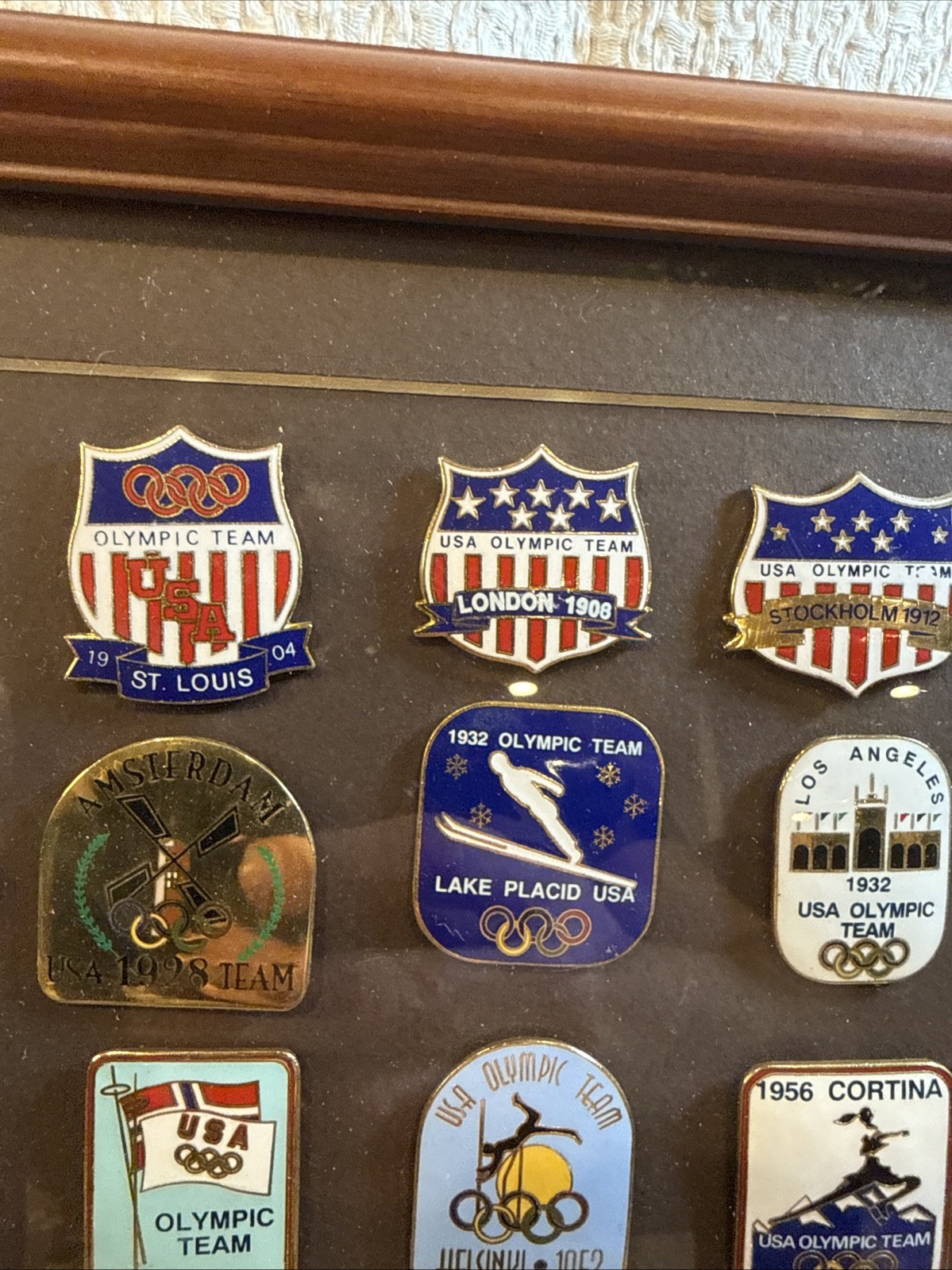 🌟 1996 Atlanta Olympics USA Team Pin Set Framed Commemorative Vintage FREE SHIP