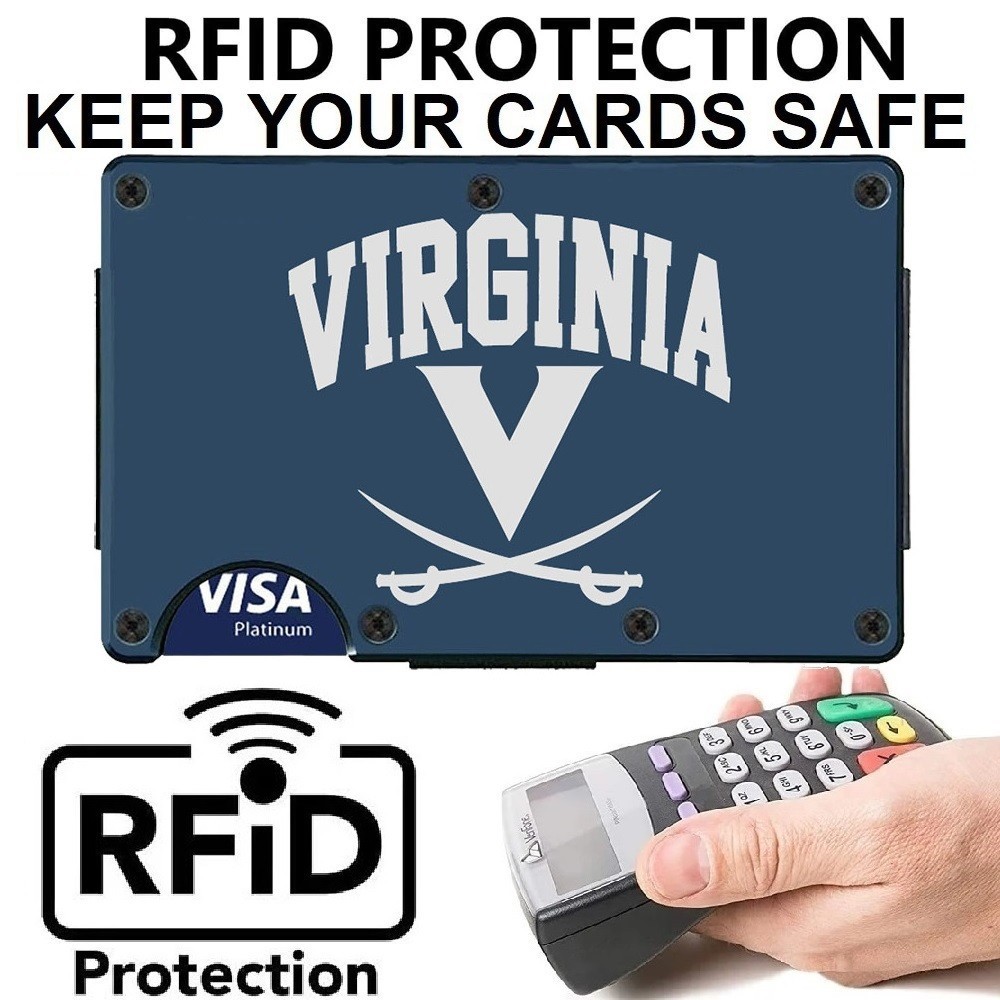 Virginia Cavaliers Engraved Titanium Carbon Fiber Blue RFID Blocking Wallet D7