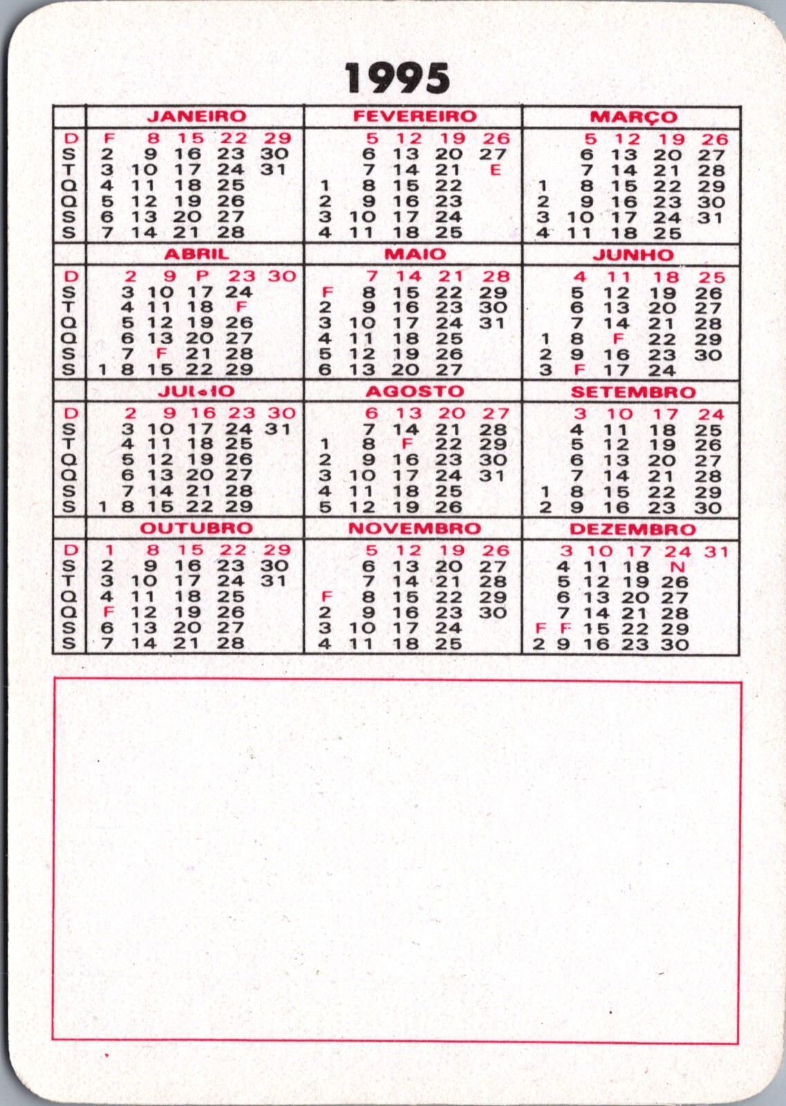 1995 WWF ADAM BOMB Portuguese Pocket Calendar 10 x 7 cm (4″ x 2.75″) Vintage HTF