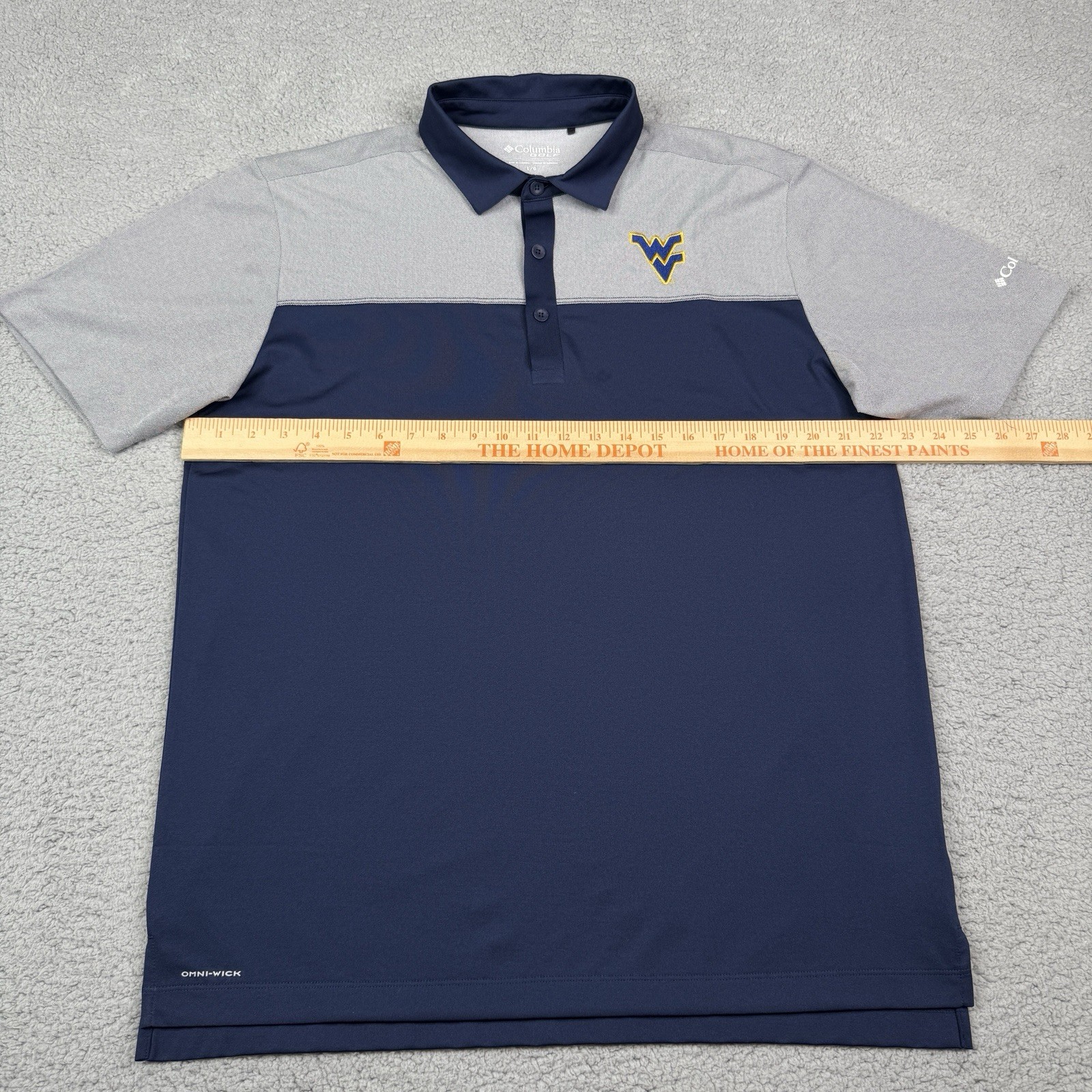 West Virginia Mountaineers Polo Shirt Mens L Blue Columbia Golf Omni-Wick NCAA