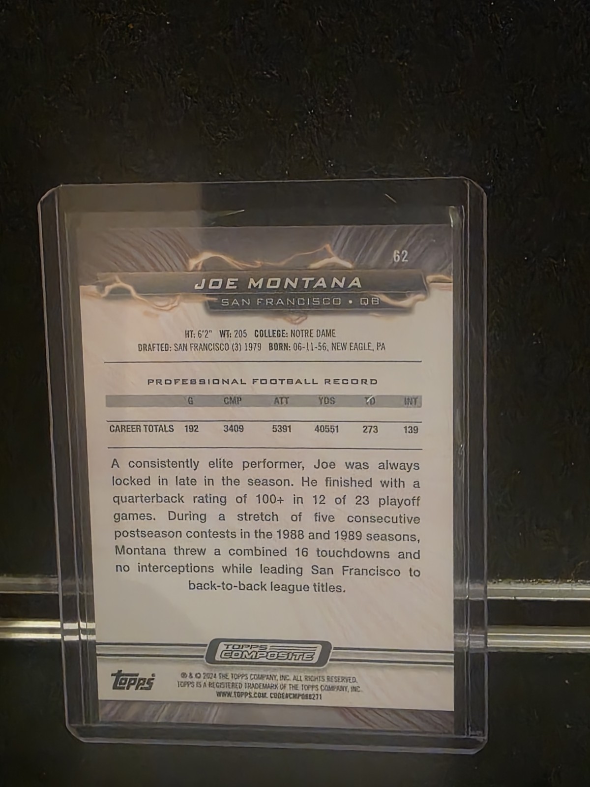 2023 Topps Composite – Resurgence Joe Montana #62 Navy Surge Refractor /225