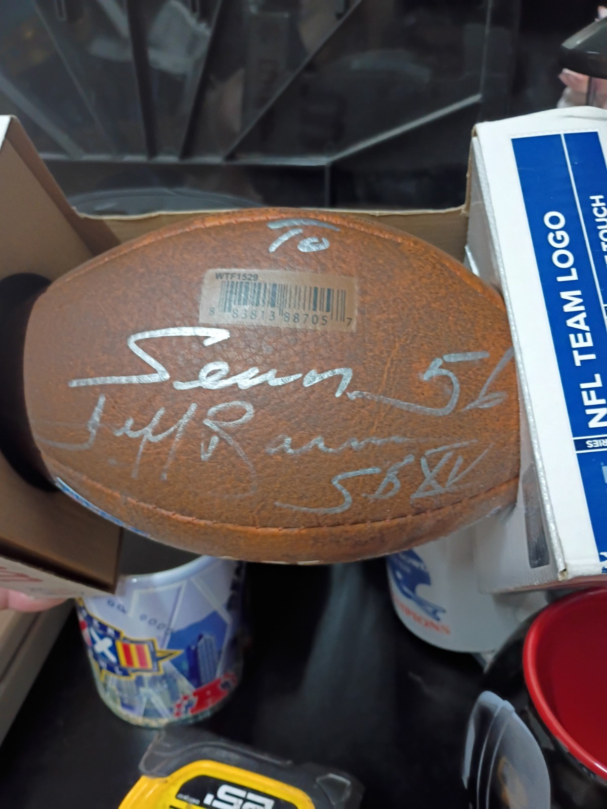 NFL Commemorative Football, 9-Inches Oakland Raiders. Signed Jeff Barnes. SB 15