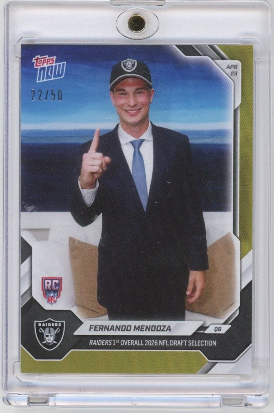 2026 Topps Now Fernando Mendoza FMEN Gold Foil /50 1st Draft Pick Rookie RC Card