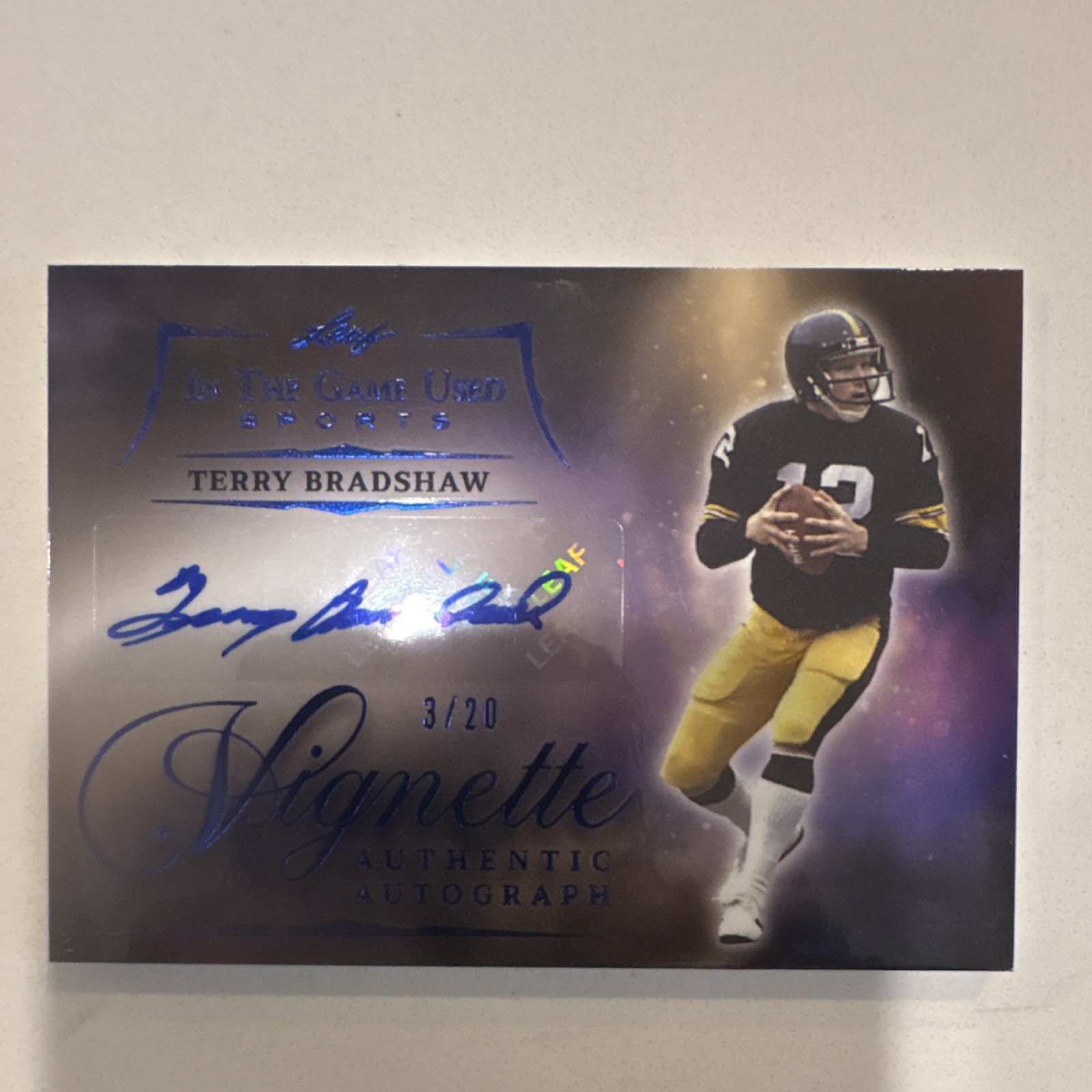 Leaf 2025 In The Game Used Terry Bradshaw Vignette Autograph #V-TB1 /20 Steelers