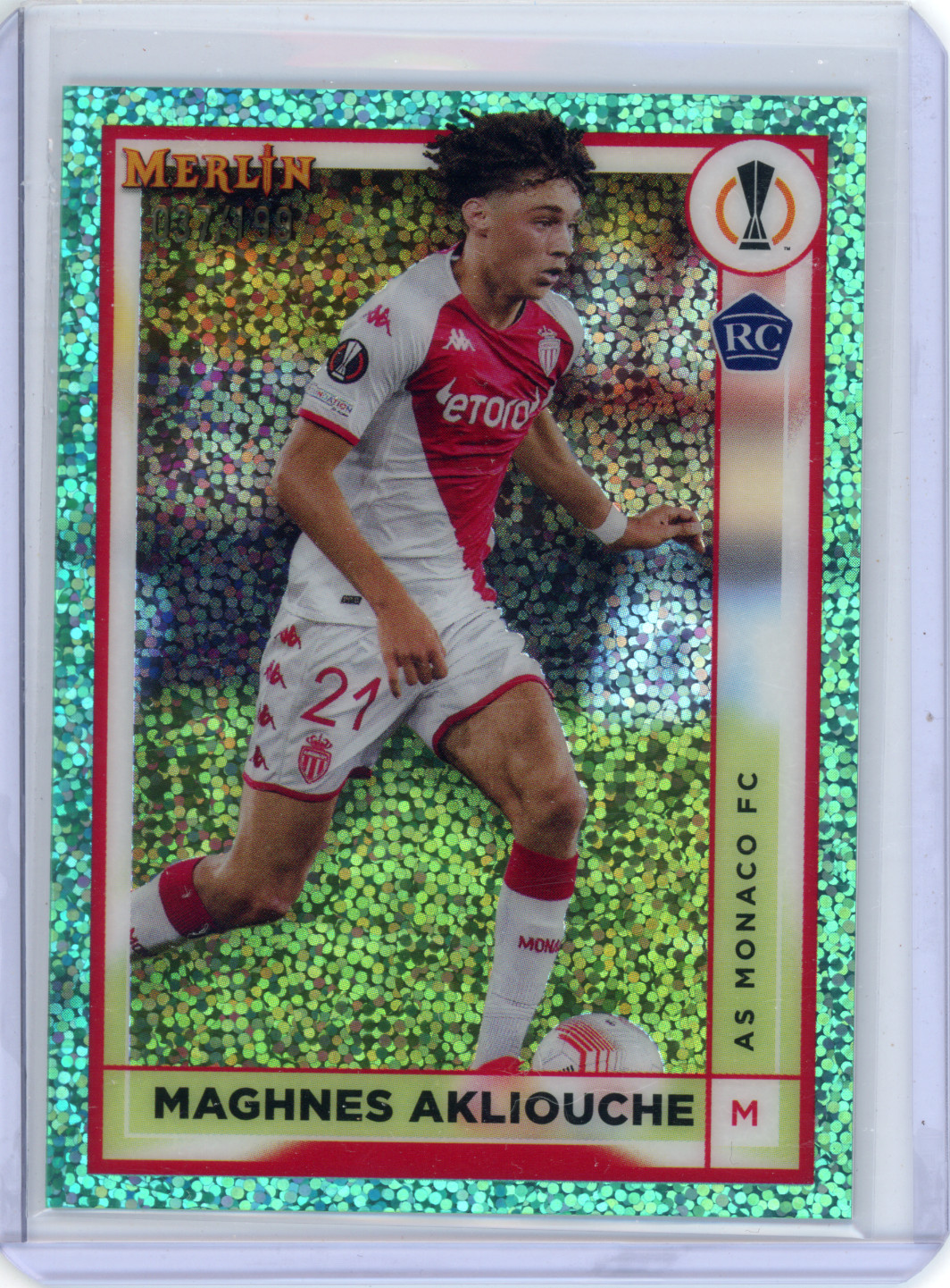 Maghnes Akliouche 2022-23 Topps Merlin Chrome Aqua Speckle /199 RC #17