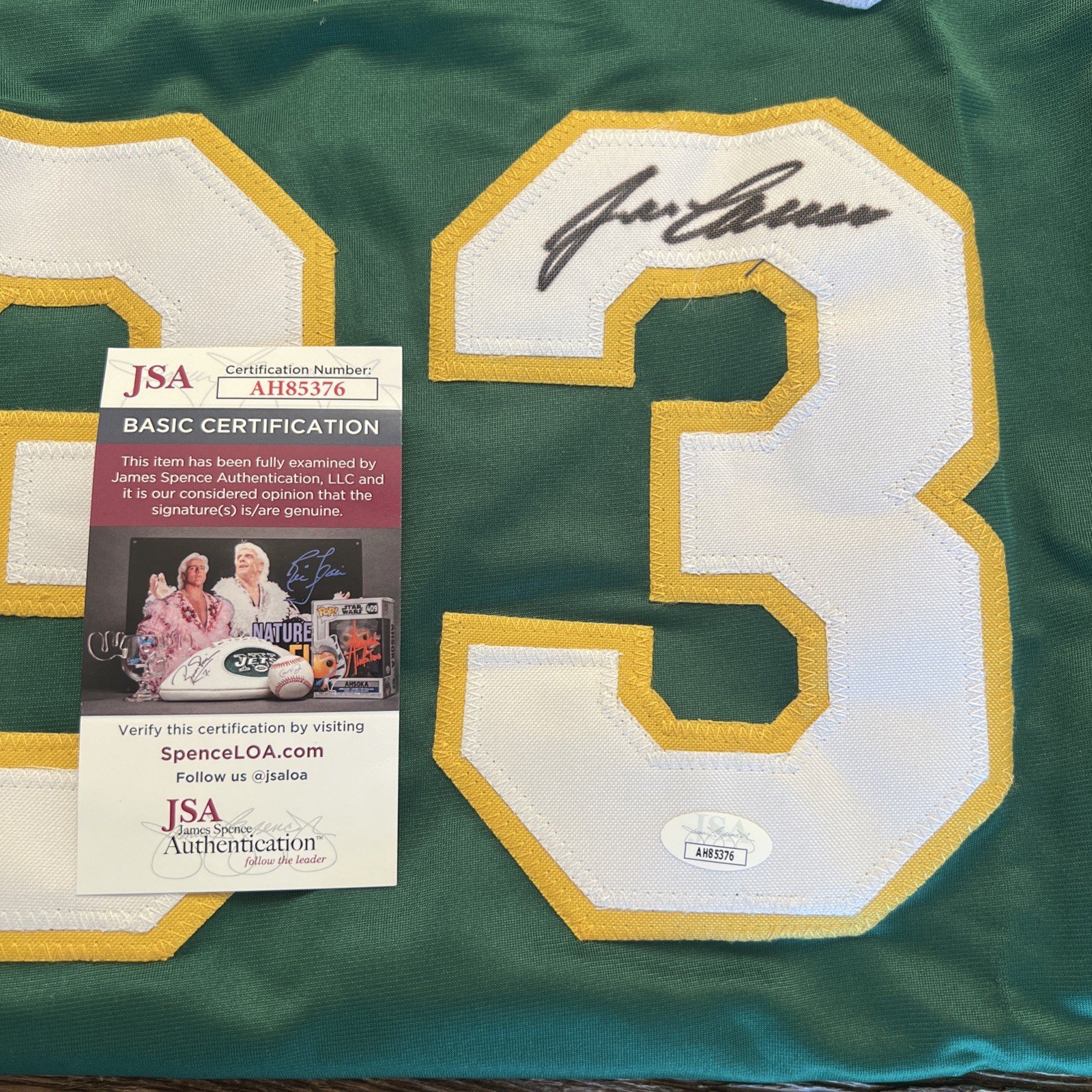 Jose Canseco Signed A’s Green #33 Baseball Jersey, JSA Auth, “Juiced”