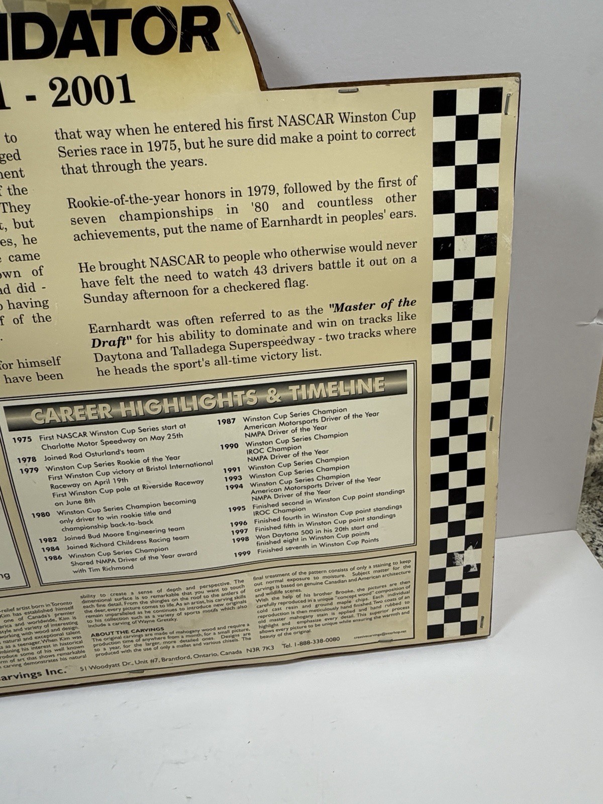 DALE EARNHARDT #3 RESIN 3D WOOD CARVING PLAQUE KIM MURRAY Hanging Picture
