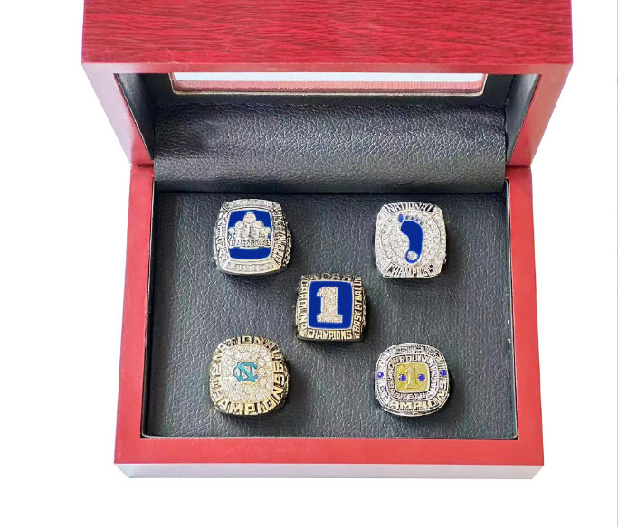 5PCS North Carolina Tar Heels 5x NCAA Basketball Championship Ring Set W box