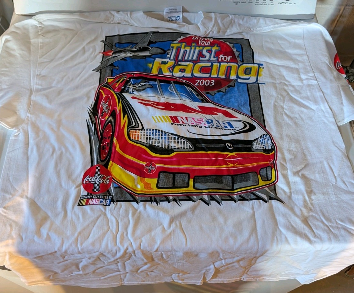 Vintage Port And Company White Thirst For Racing Coca Cola Knit T-Shirt Adult XL