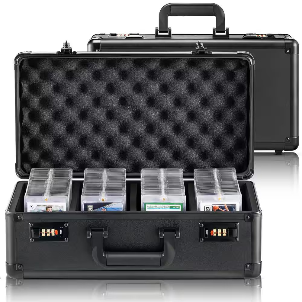 Graded Card Storage Box 4-Slots Cards Holder Black Picture Frame Coded Lock Foam